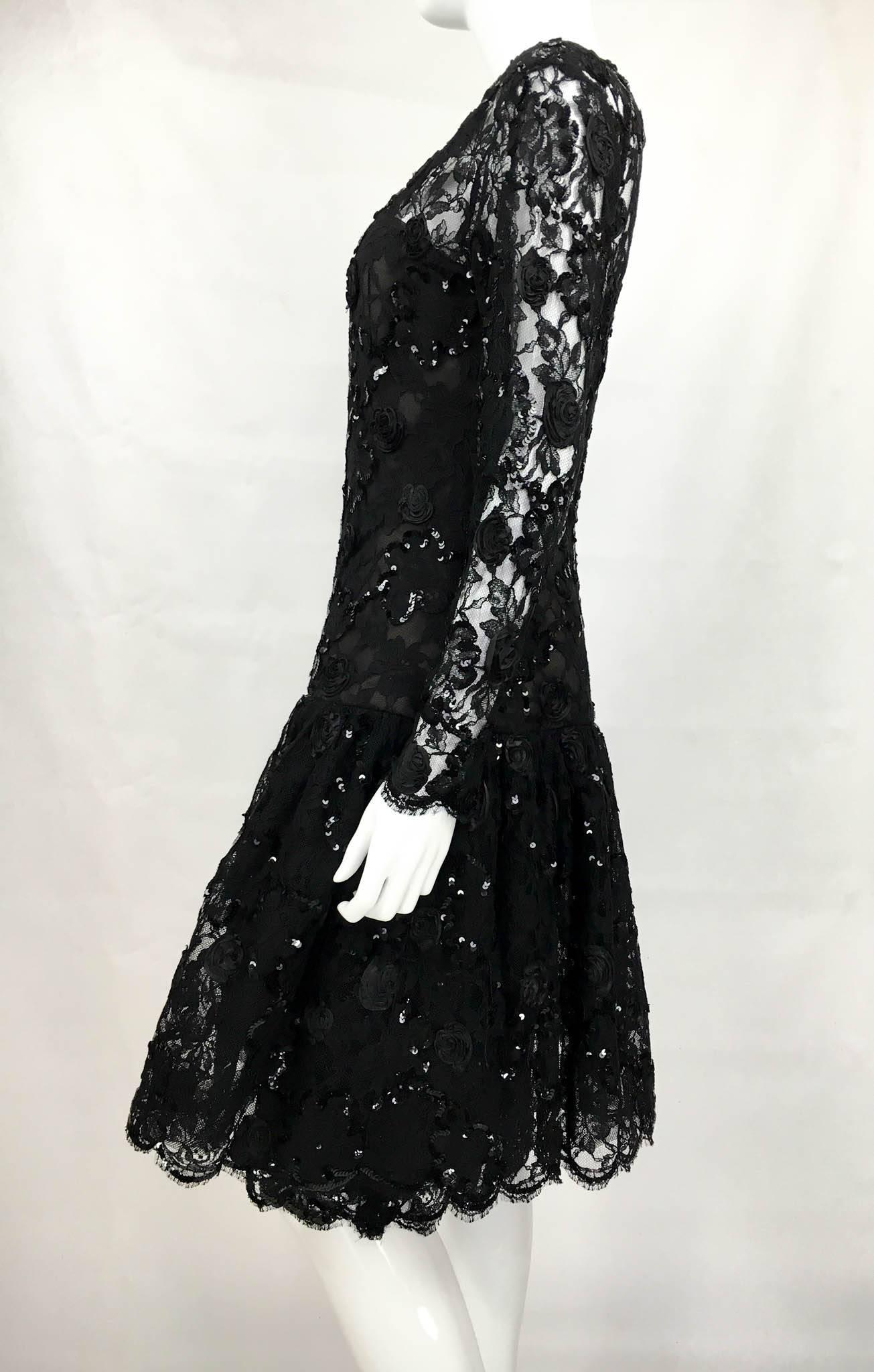 Dior Lace and Sequins Black Dress, Fall / Winter Campaign 1987  In Excellent Condition For Sale In London, Chelsea