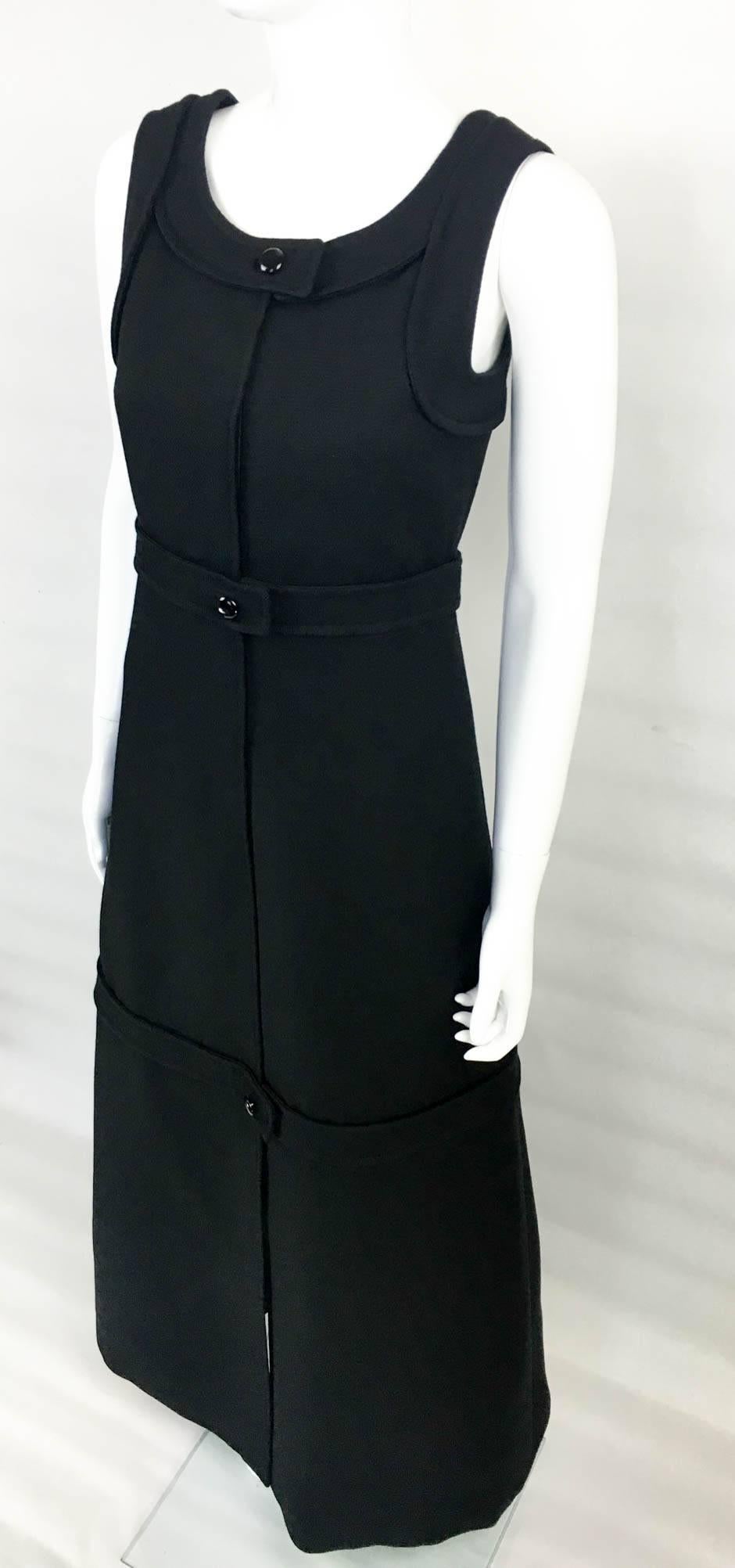 Courreges Couture Black A-Line Wool Maxi Dress - Late 1960s In Excellent Condition In London, Chelsea