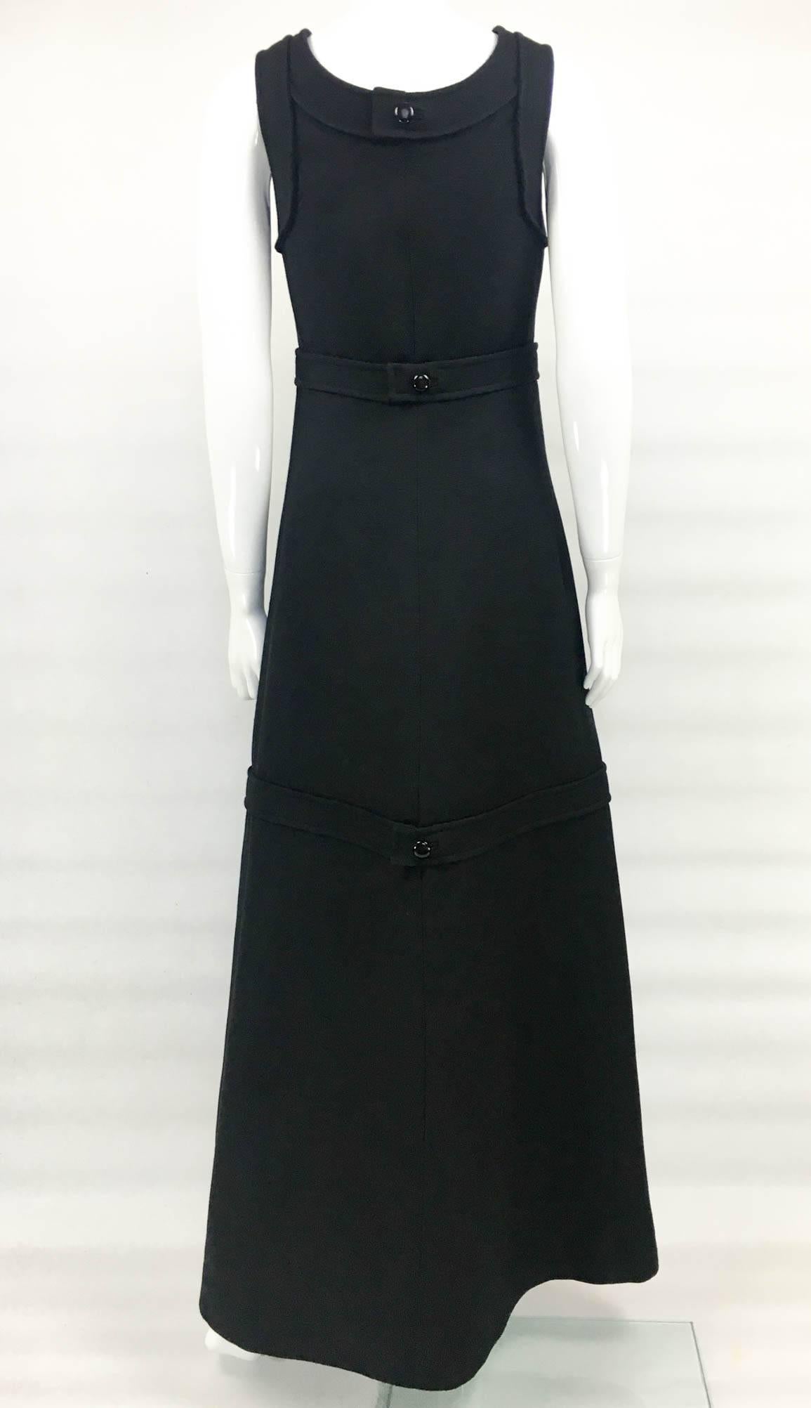 Courreges Couture Black A-Line Wool Maxi Dress - Late 1960s 3