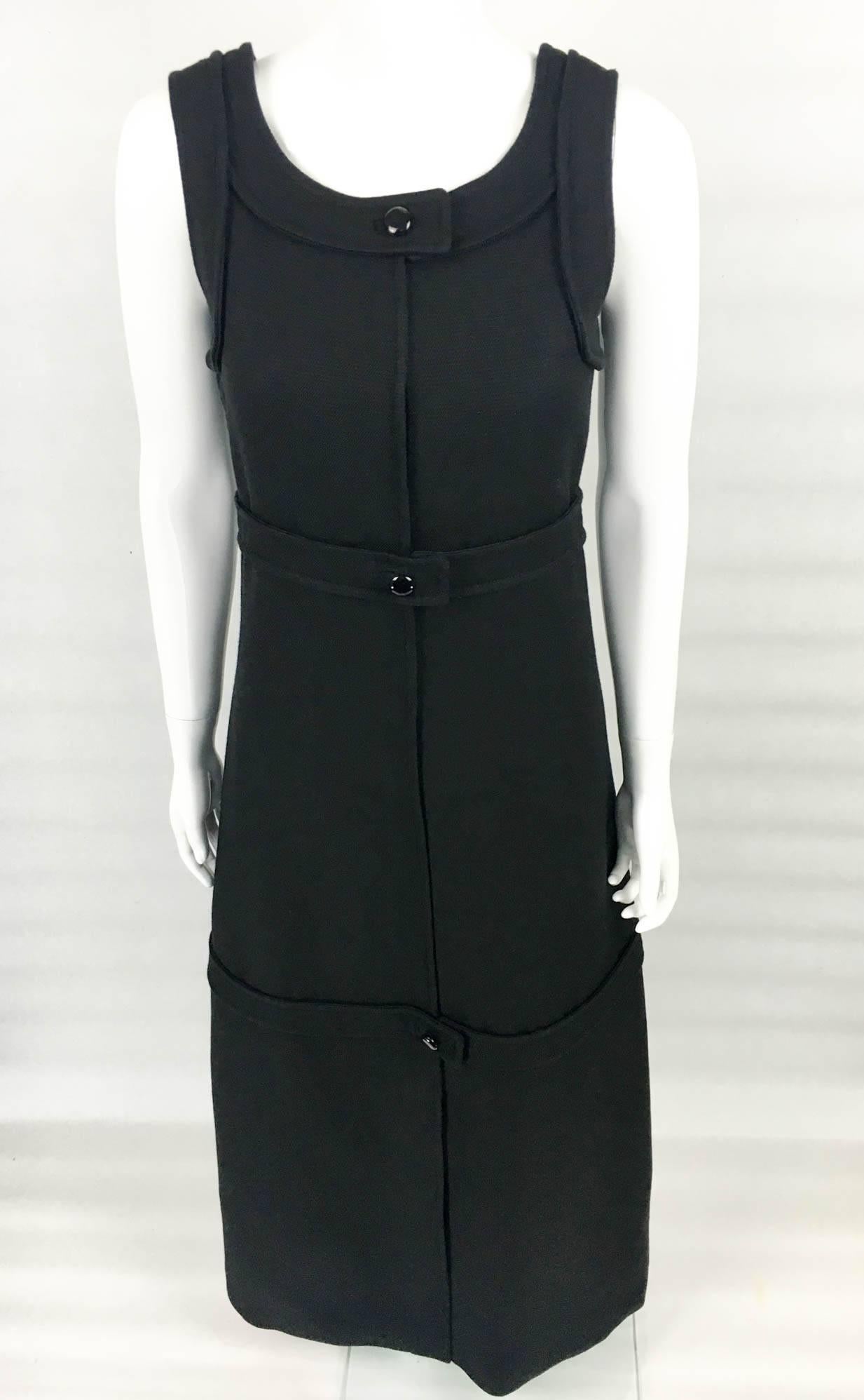 Courreges Couture Black A-Line Wool Maxi Dress - Late 1960s 1