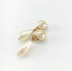 Chanel Faux Pearl Dangling Logo Earrings - Circa 1993