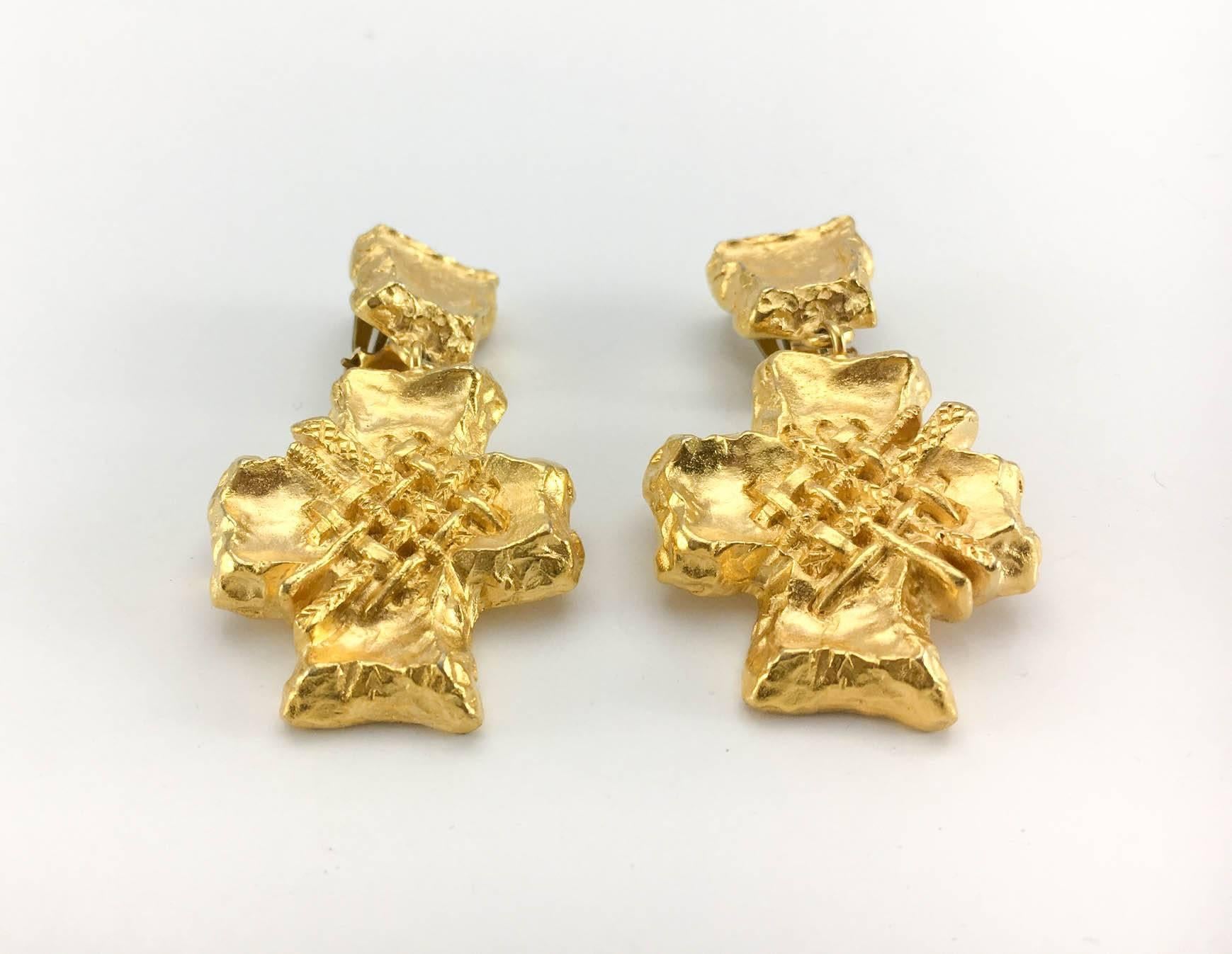 Women's Lacroix Stylized Gold-Plated Cross, by Goossens - 1980s