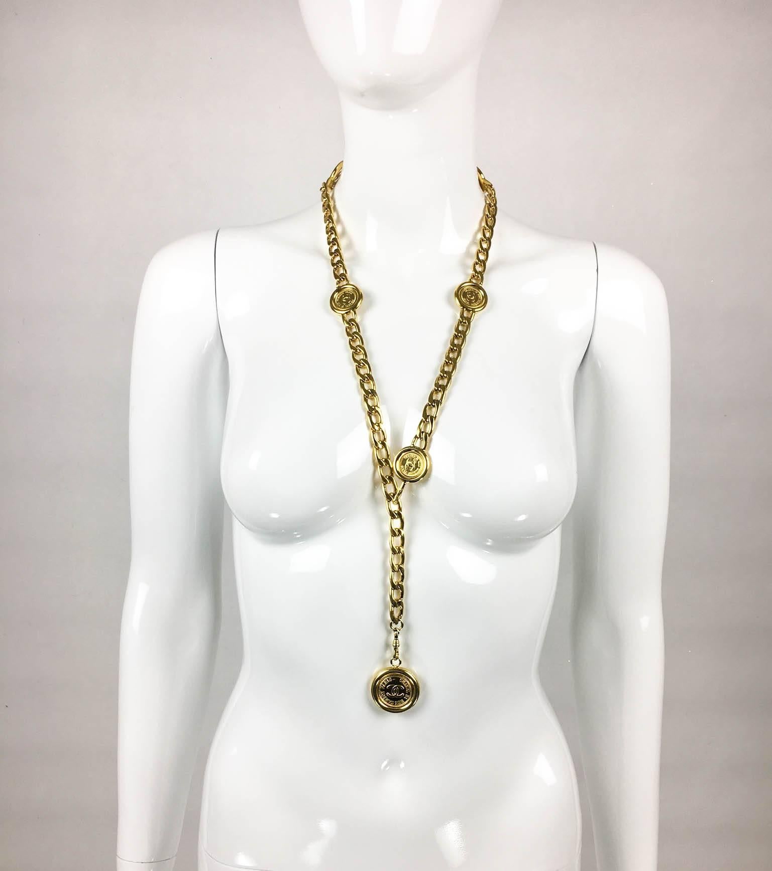 Chanel Gold-Tone Chain Medallion Pendant Belt / Necklace - 1990s 1