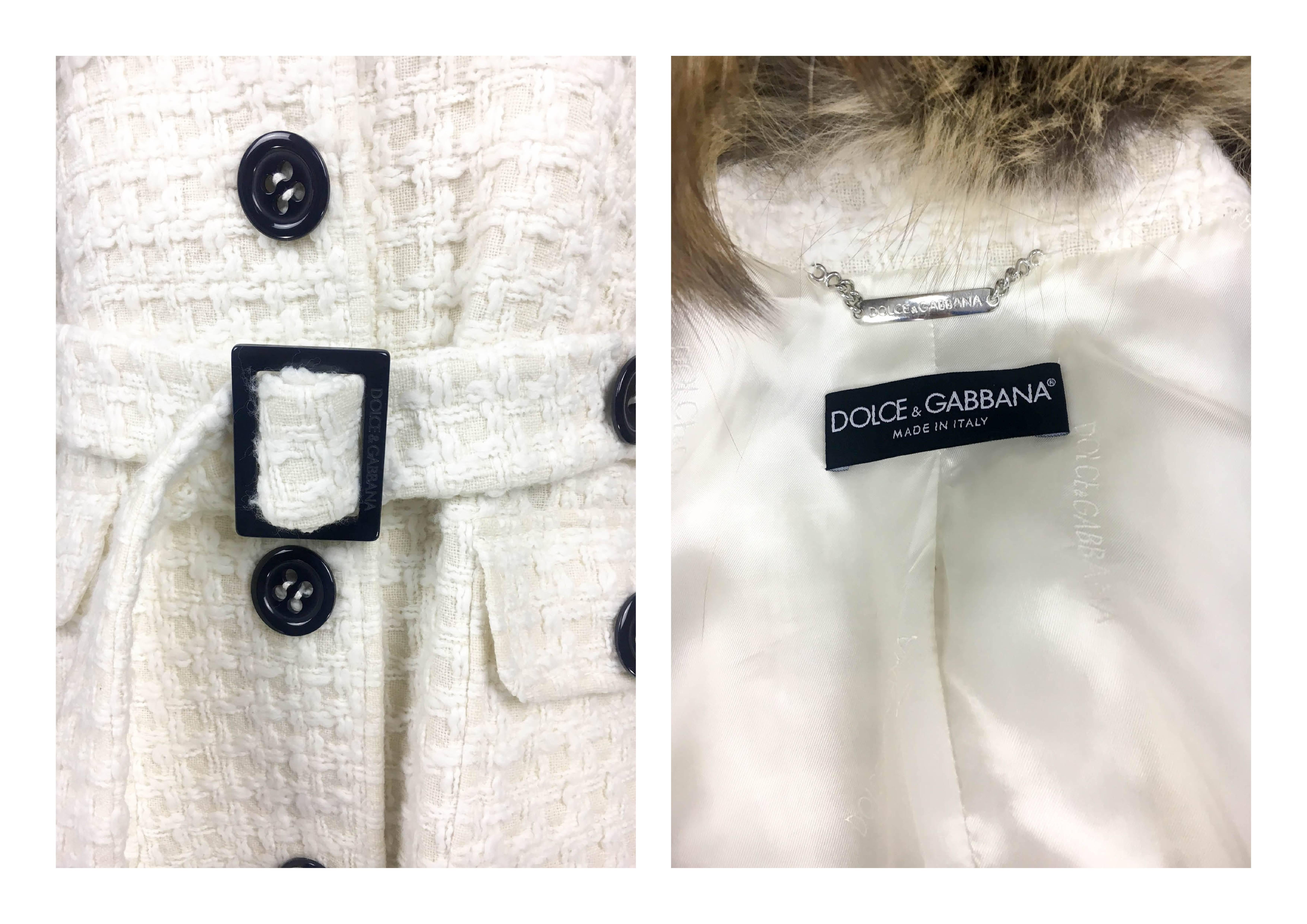 Dolce & Gabbana Off-White Coat With Fox Fur Collar  3