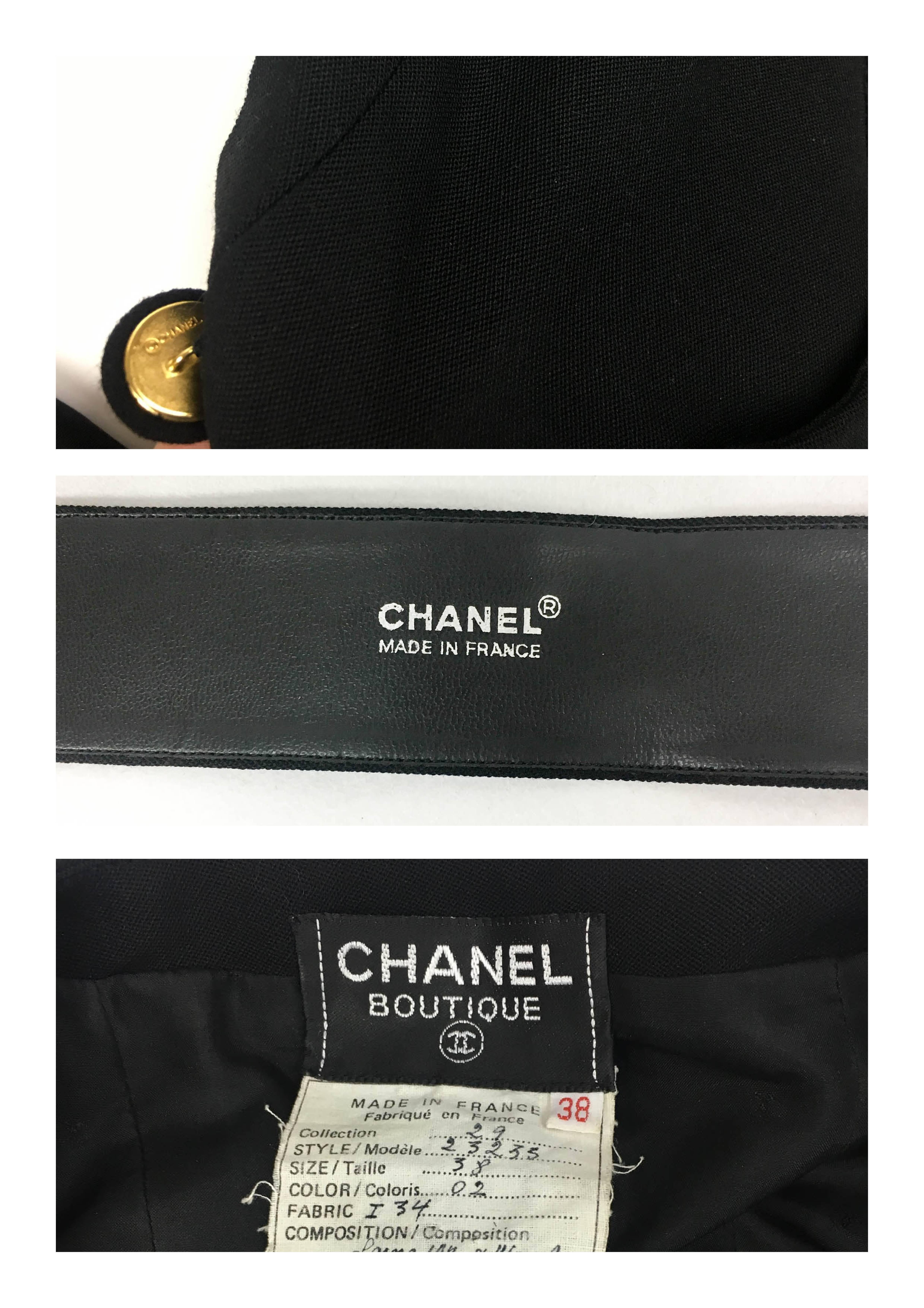 Chanel Belted Black Wool Dress With Logo Buttons - Circa 1992 4