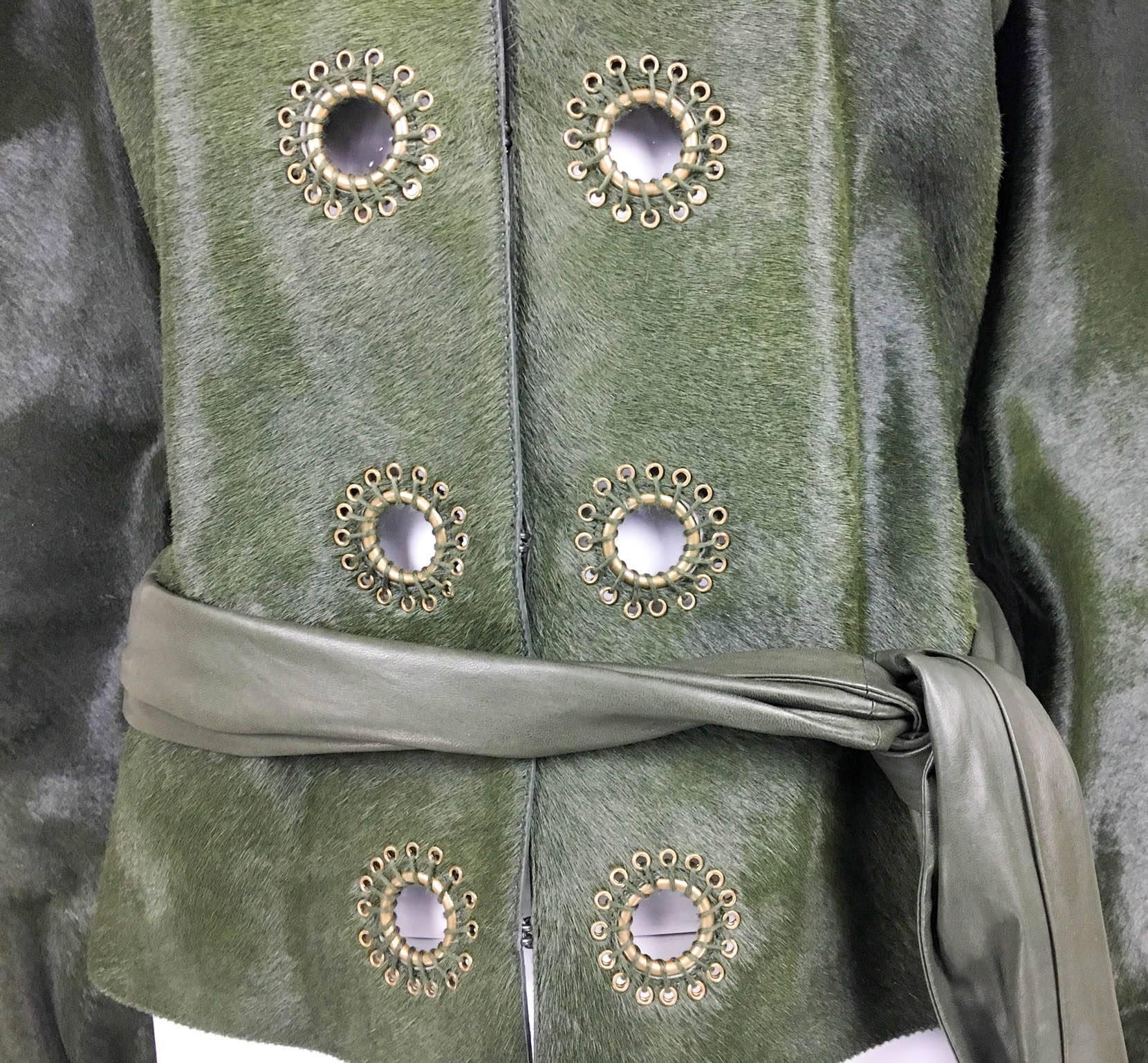Women's Yves Saint Laurent Moss Green Ponyskin Jacket With Eyelets - 2010s