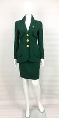 Chanel Bottle Green Wool Suit With Large Gold-Tone Logo Rope Buttons - 1992