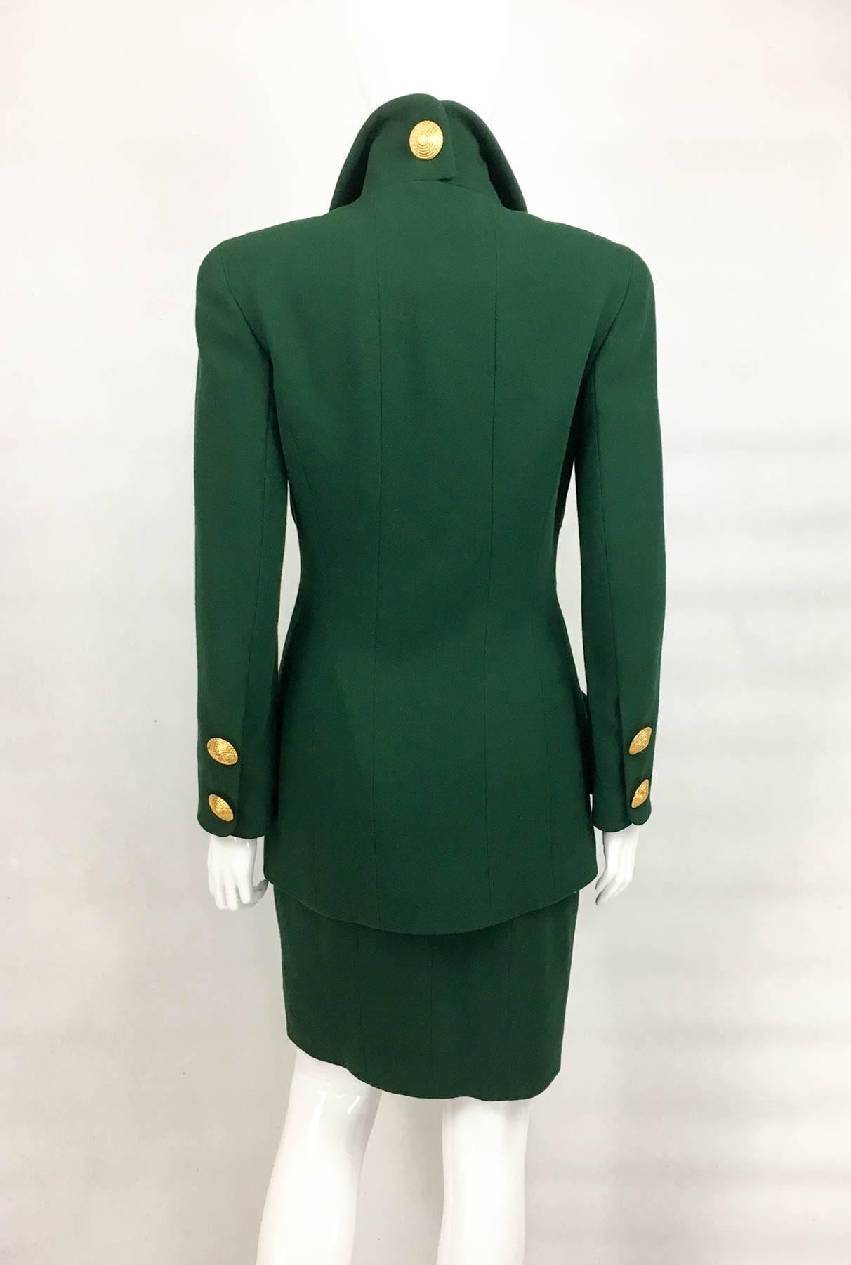 Chanel Bottle Green Wool Suit With Large Gold-Tone Logo Rope Buttons - 1992 1