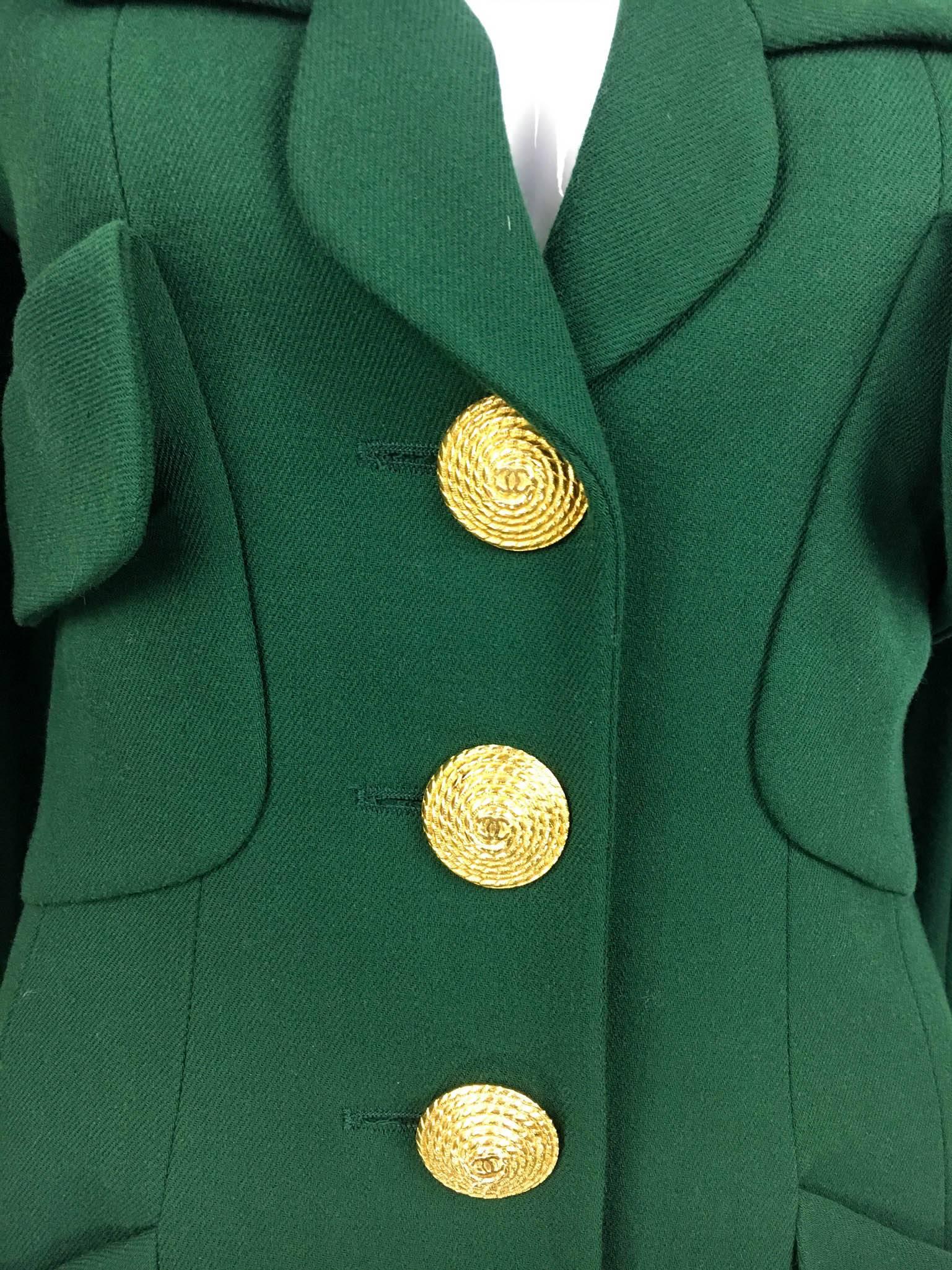 Chanel Bottle Green Wool Suit With Large Gold-Tone Logo Rope Buttons - 1992 2