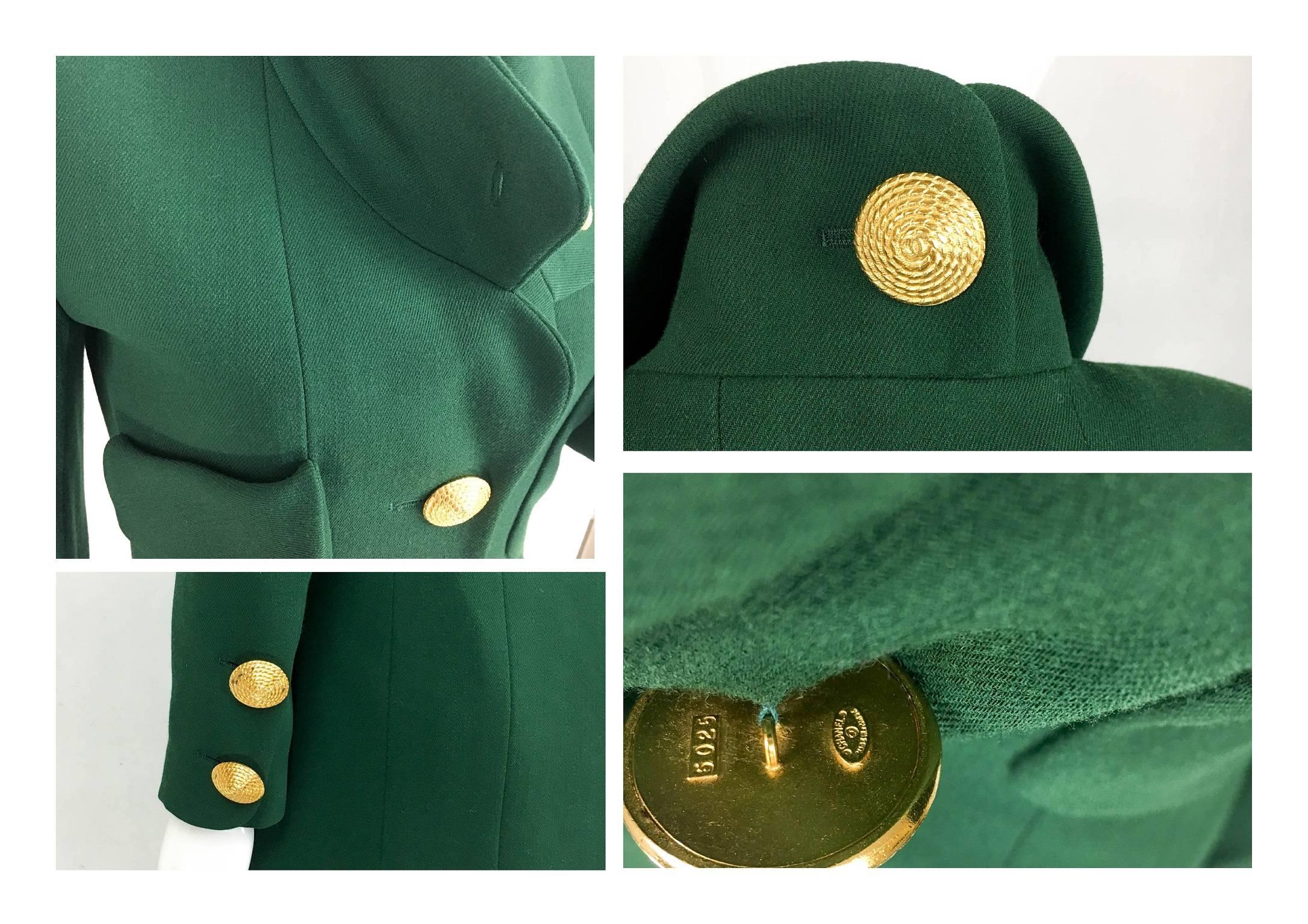 Chanel Bottle Green Wool Suit With Large Gold-Tone Logo Rope Buttons - 1992 3