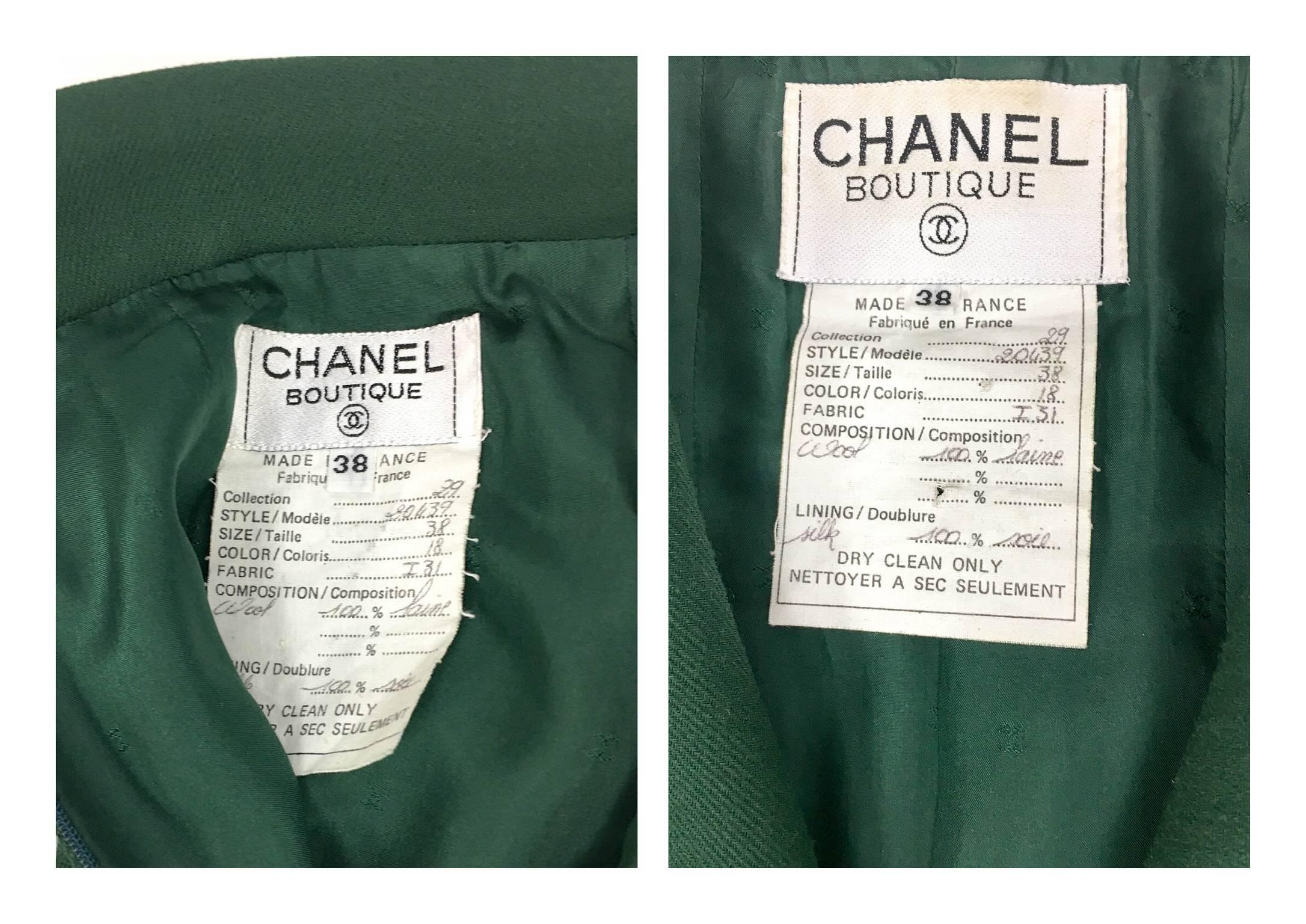 Chanel Bottle Green Wool Suit With Large Gold-Tone Logo Rope Buttons - 1992 4