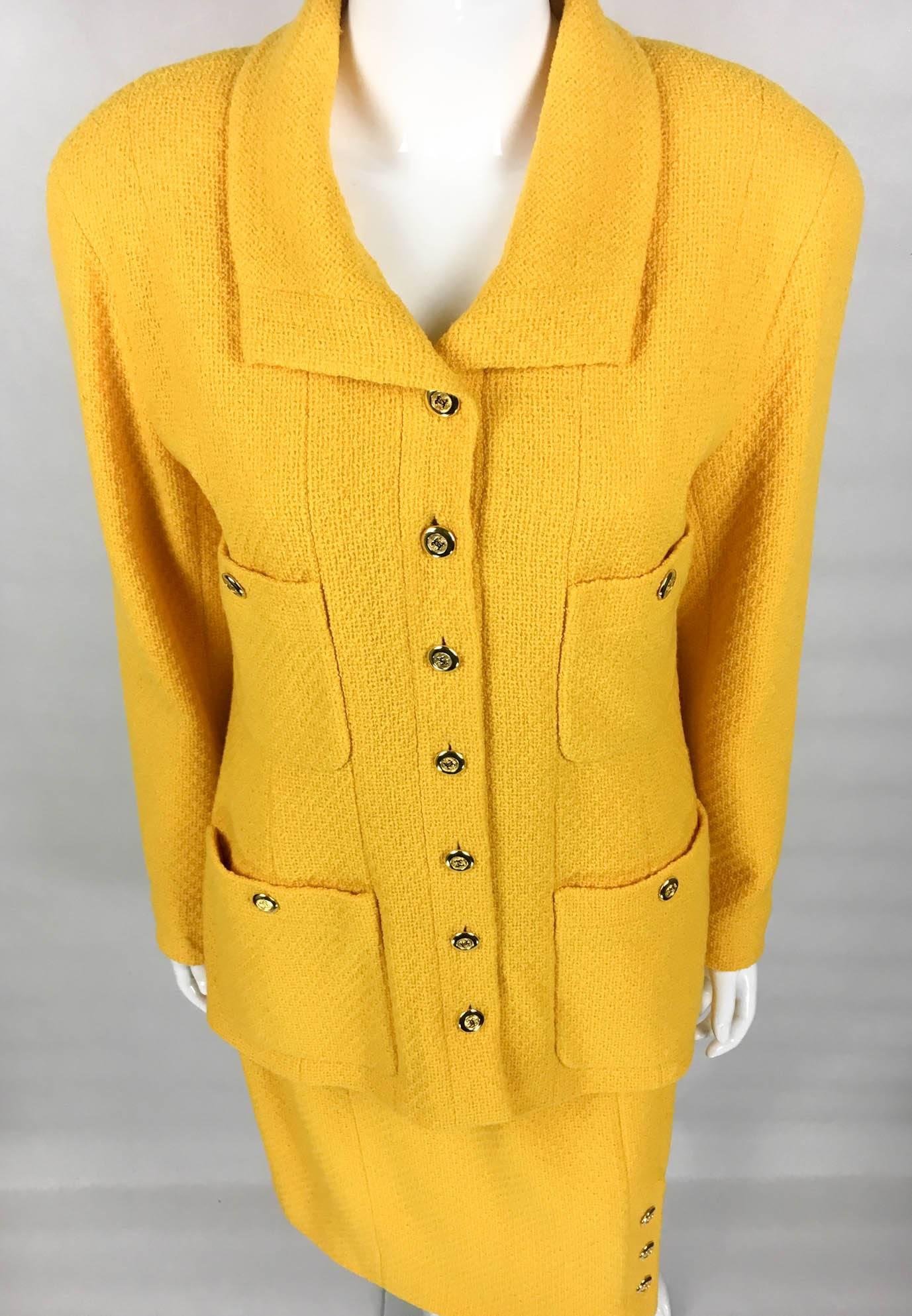 Chanel Yellow Boucle Wool Skirt Suit - Circa 1982 In Excellent Condition In London, Chelsea