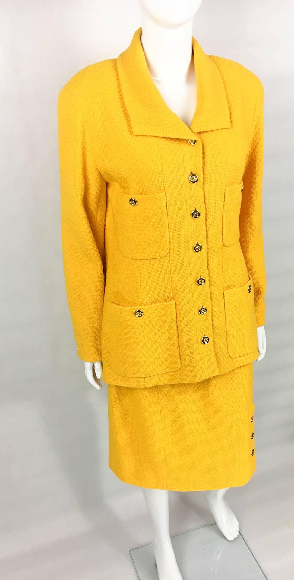 Women's Chanel Yellow Boucle Wool Skirt Suit - Circa 1982