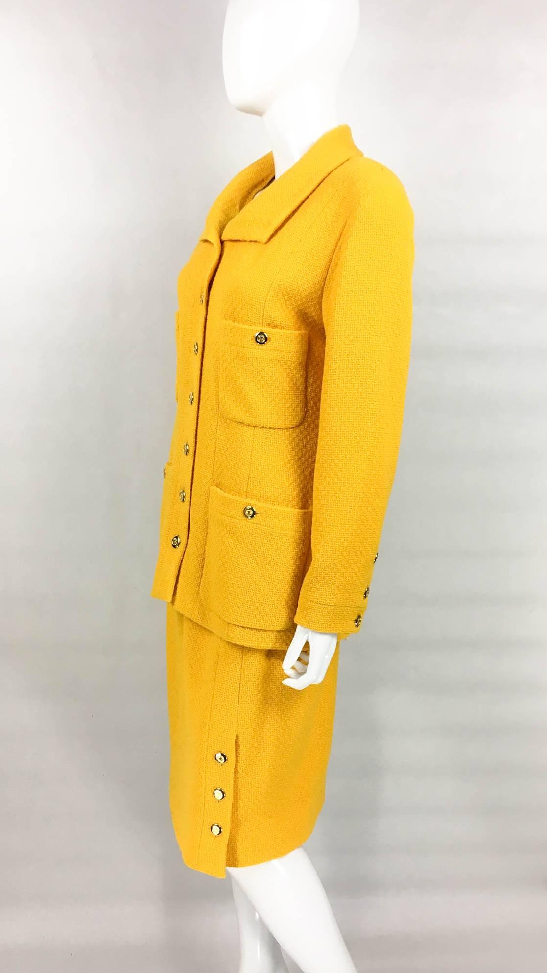 Chanel Yellow Boucle Wool Skirt Suit - Circa 1982 1