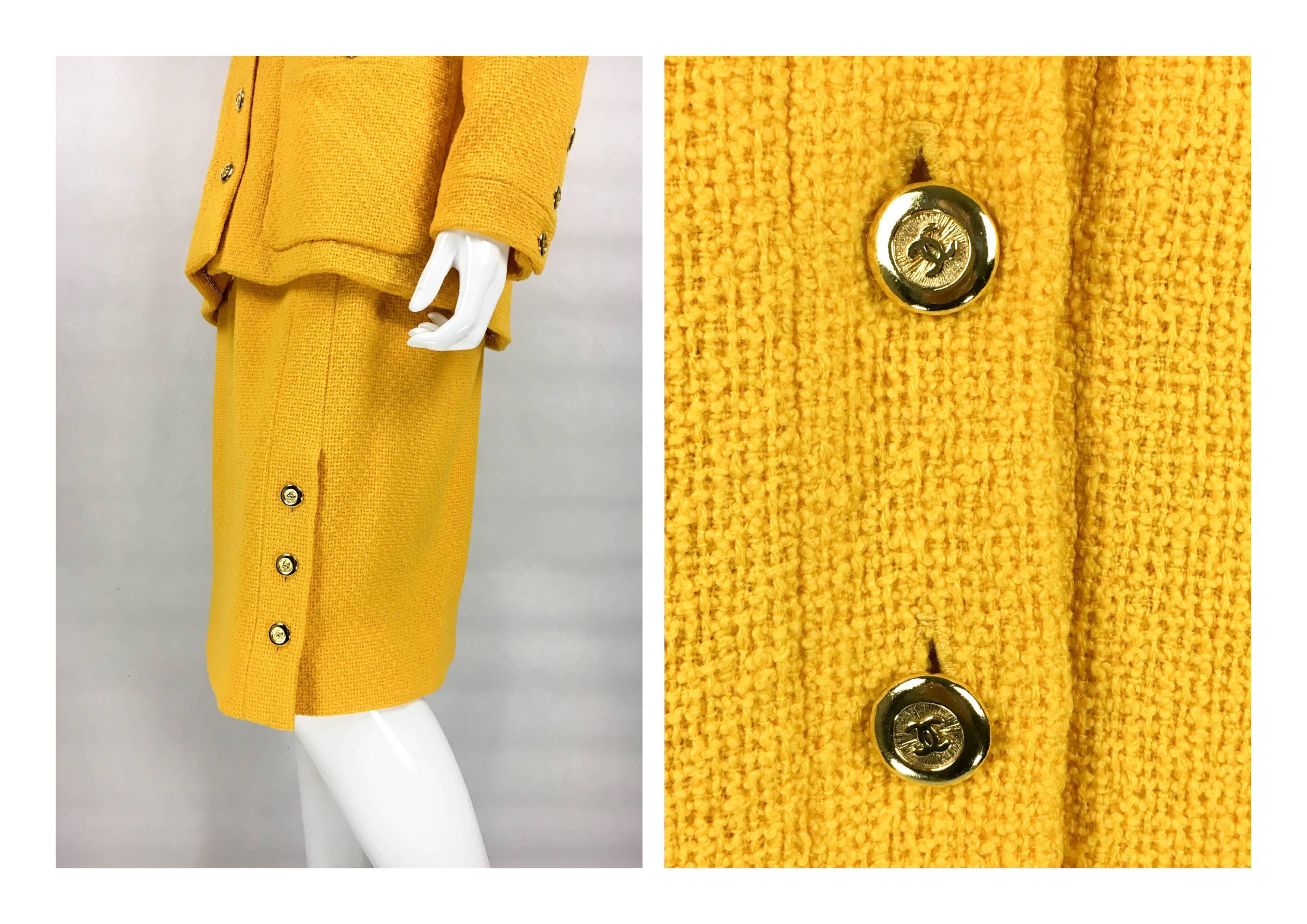 Chanel Yellow Boucle Wool Skirt Suit - Circa 1982 4