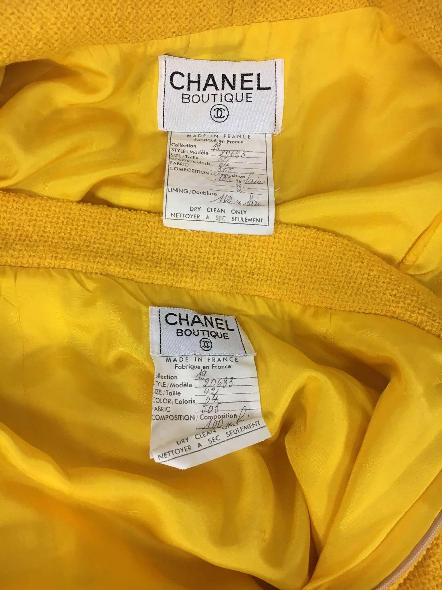 Chanel Yellow Boucle Wool Skirt Suit - Circa 1982 6