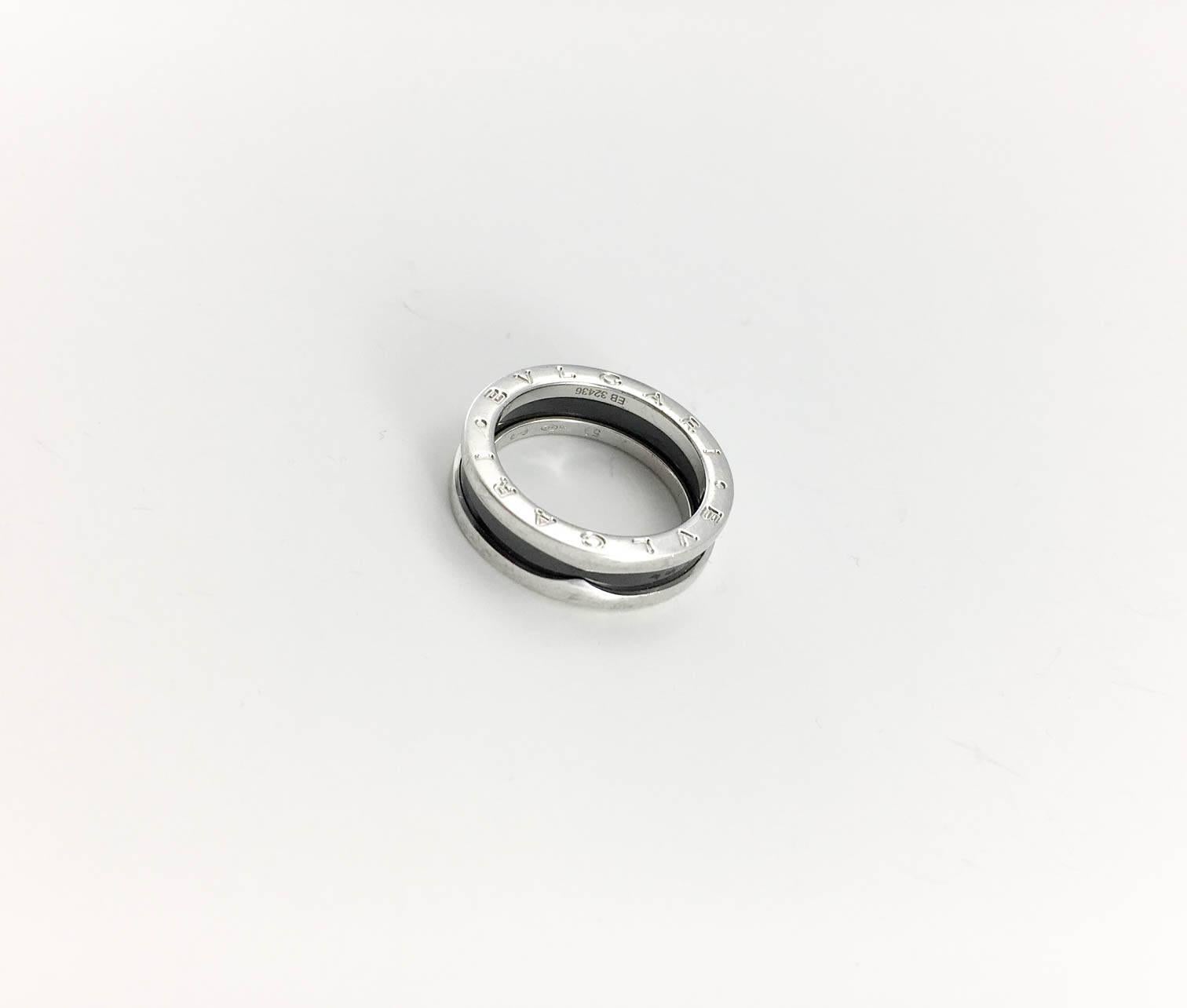 Bulgari Black Ceramic and Silver Ring In Excellent Condition In London, Chelsea