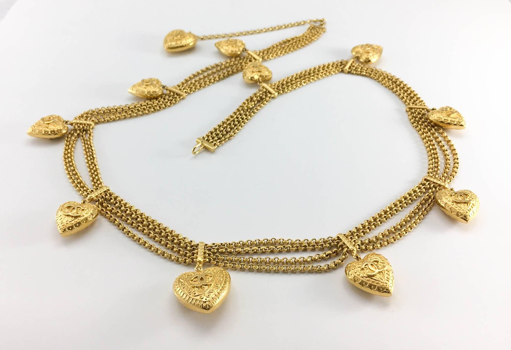 Beige Chanel Gold-Tone Baroque-Esque Heart Belt / Necklace - 1996