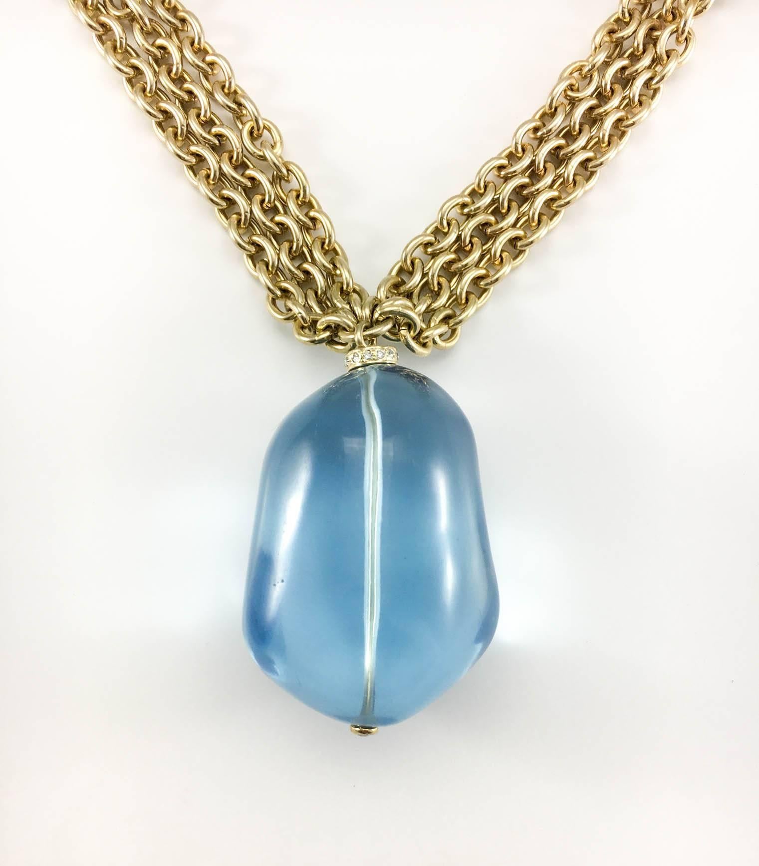 Valentino Pearl, Chain and Large Blue Pendant Necklace  1