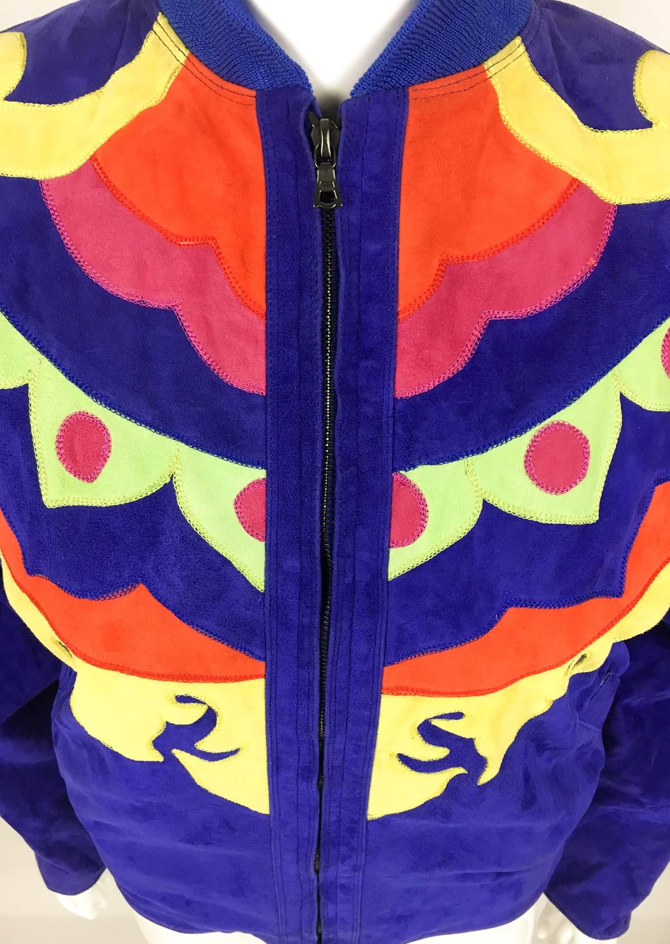 Purple Versace Colorful Suede Jacket - 1990s For Sale