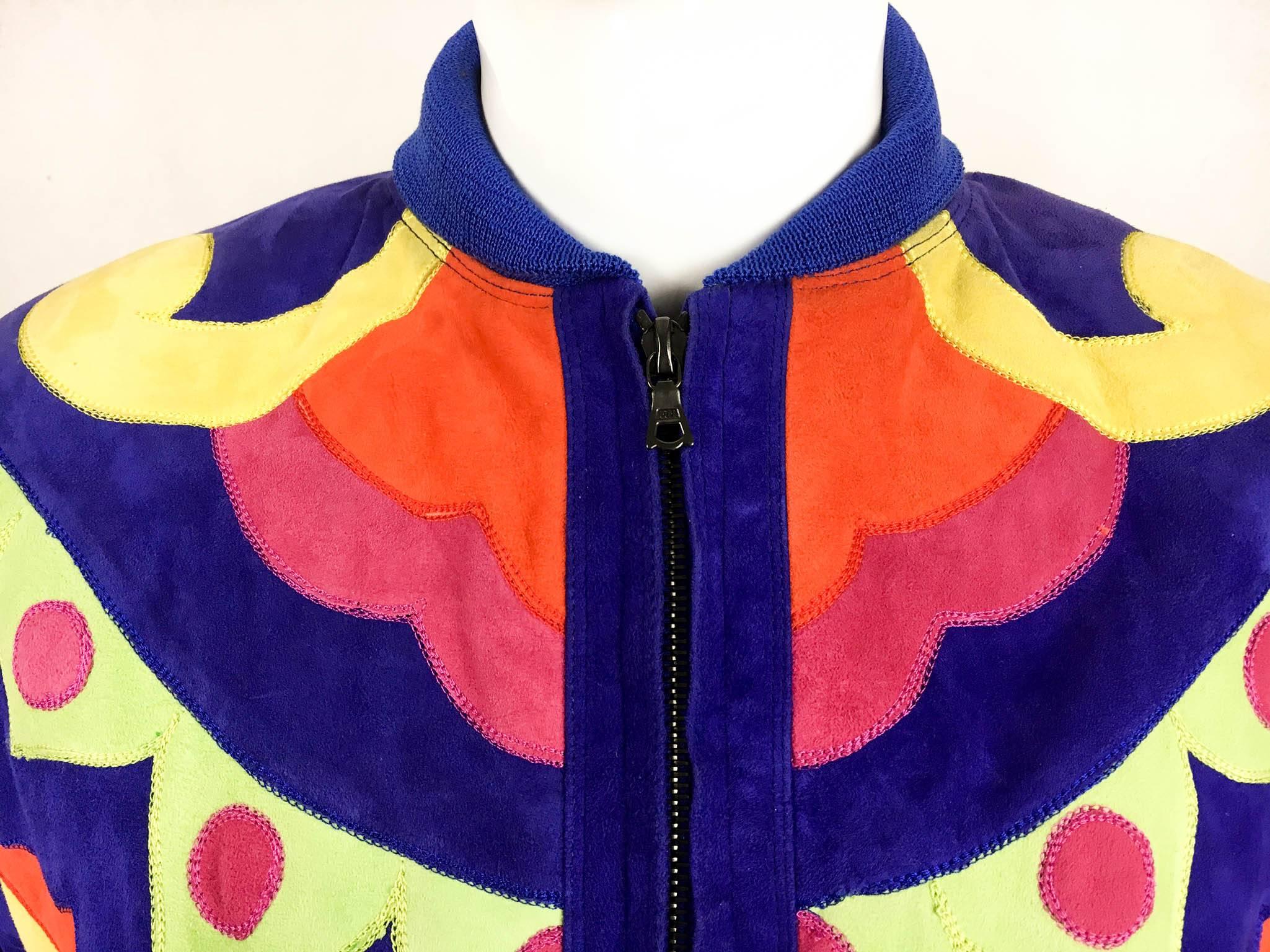 Versace Colorful Suede Jacket - 1990s In Excellent Condition For Sale In London, Chelsea