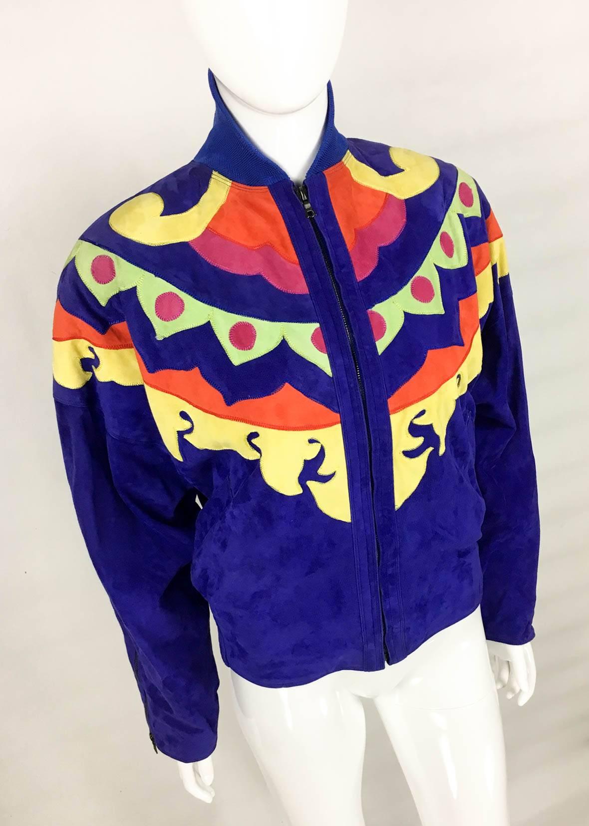 Women's Versace Colorful Suede Jacket - 1990s For Sale