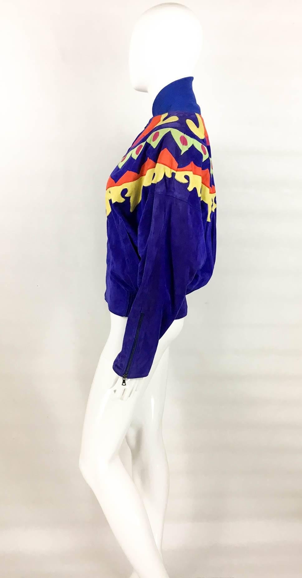 Versace Colorful Suede Jacket - 1990s For Sale 2