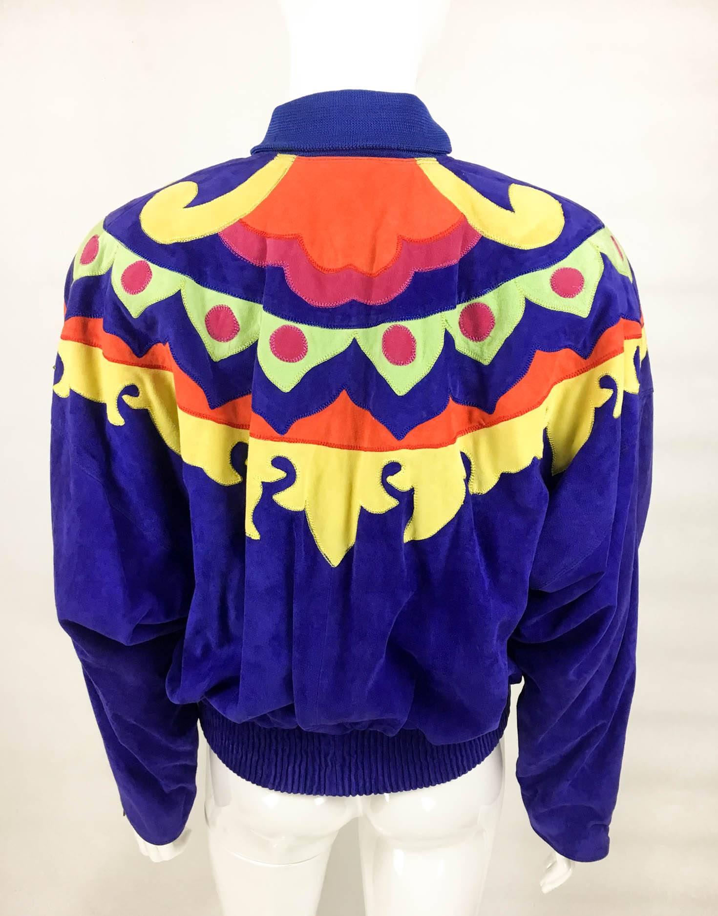 Versace Colorful Suede Jacket - 1990s For Sale 3