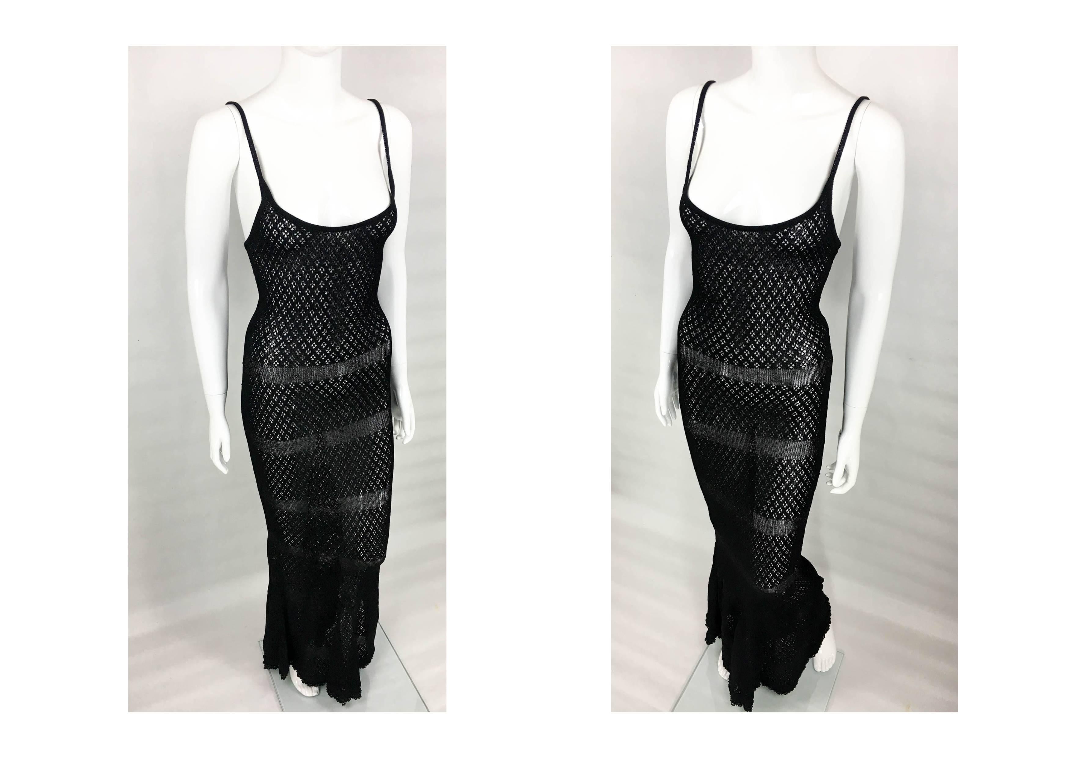Chanel Runway and Campaign Sheer Knitted Dress With Pearl Embellishment - 1995 In Excellent Condition In London, Chelsea