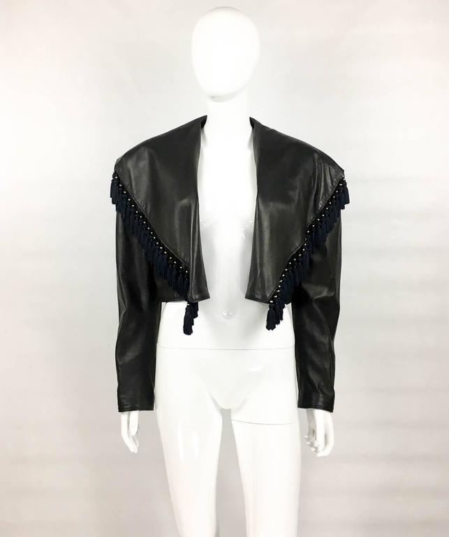 Gianni Versace Black Leather Jacket With Tassel Embellished Collar, 1980s at 1stDibs