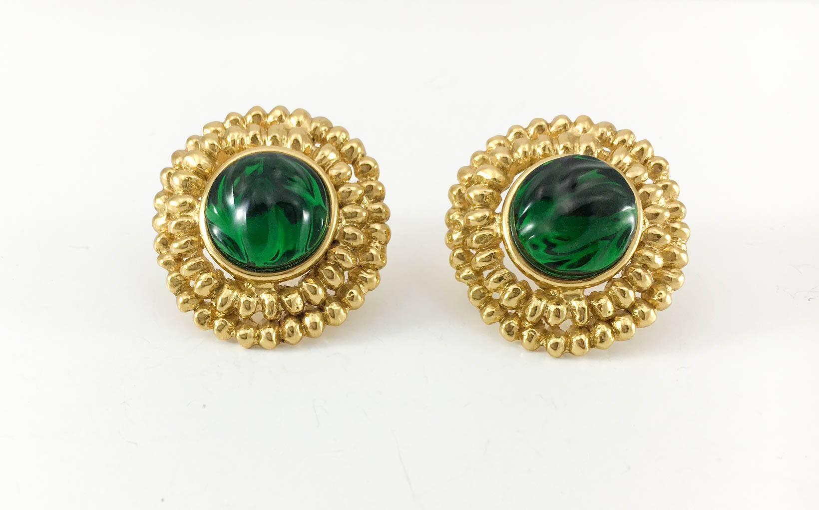 Yves Saint Laurent Green Gripoix Gold-Plated Earrings, by Goossens - 1980s In Excellent Condition In London, Chelsea