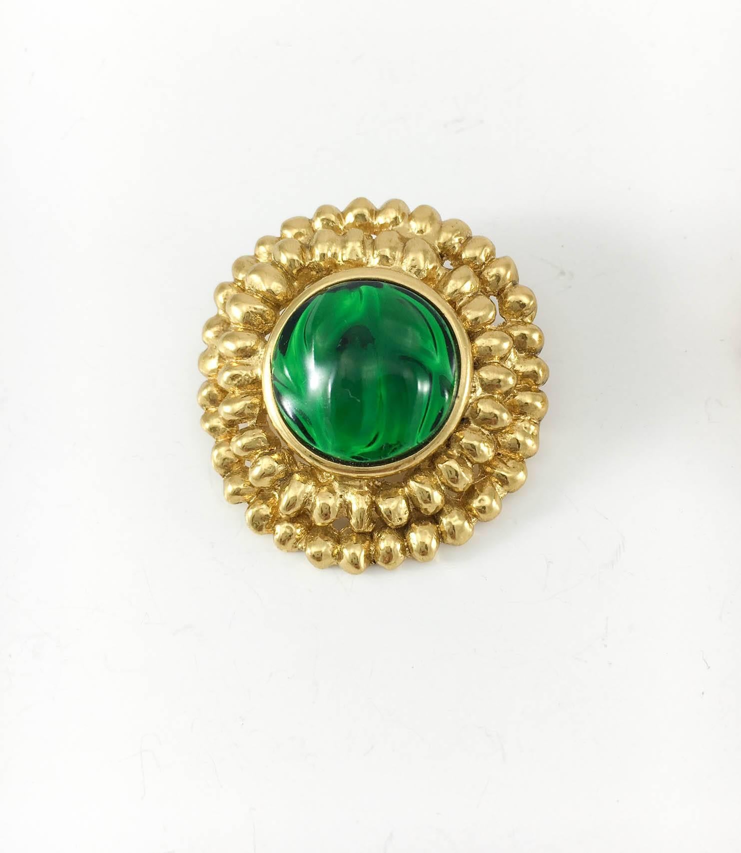 Yves Saint Laurent Green Gripoix Gold-Plated Earrings, by Goossens - 1980s 1