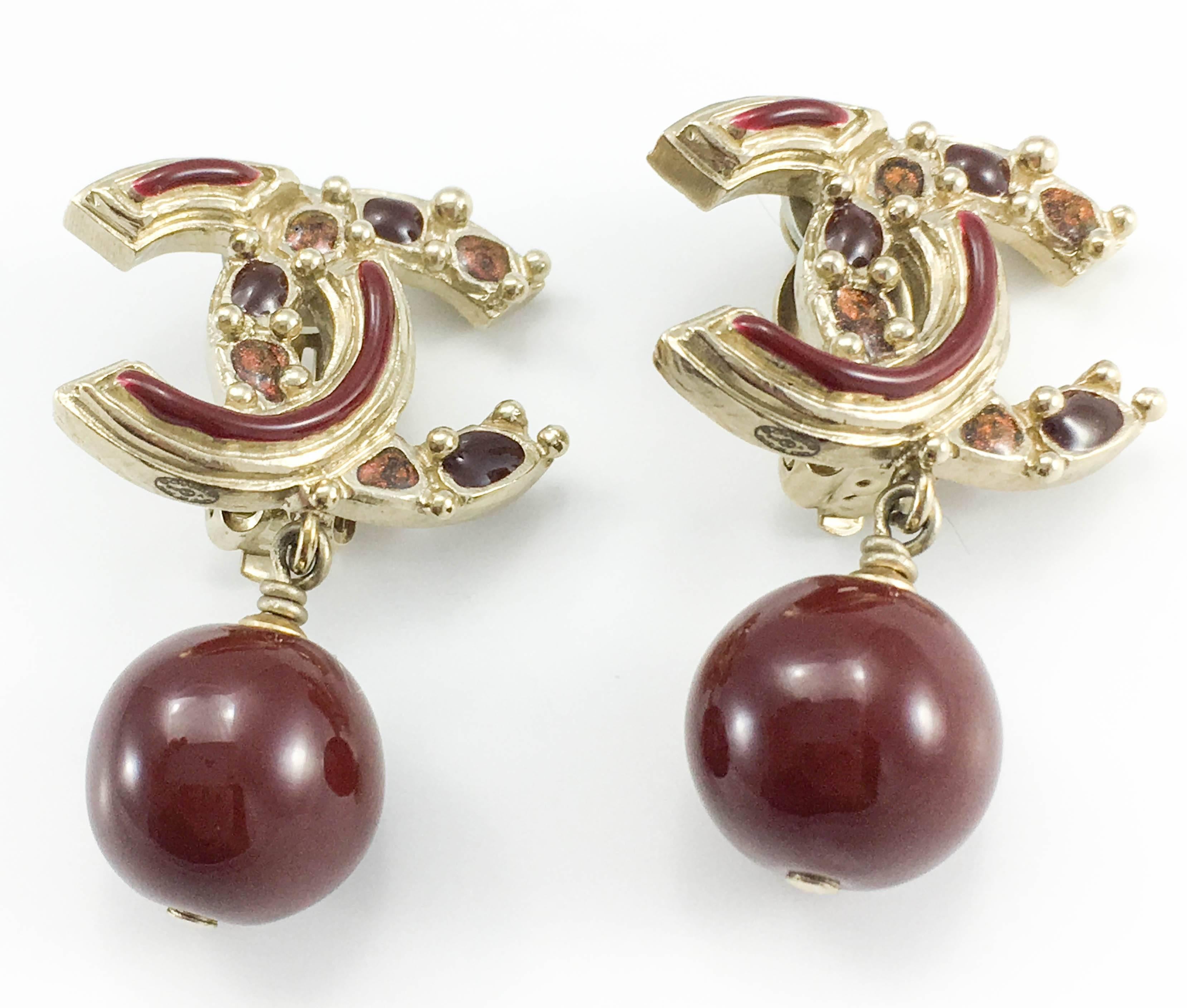 Women's Chanel Paris-Bombay Collection Red Gripoix Dangling Earrings - Circa 2012