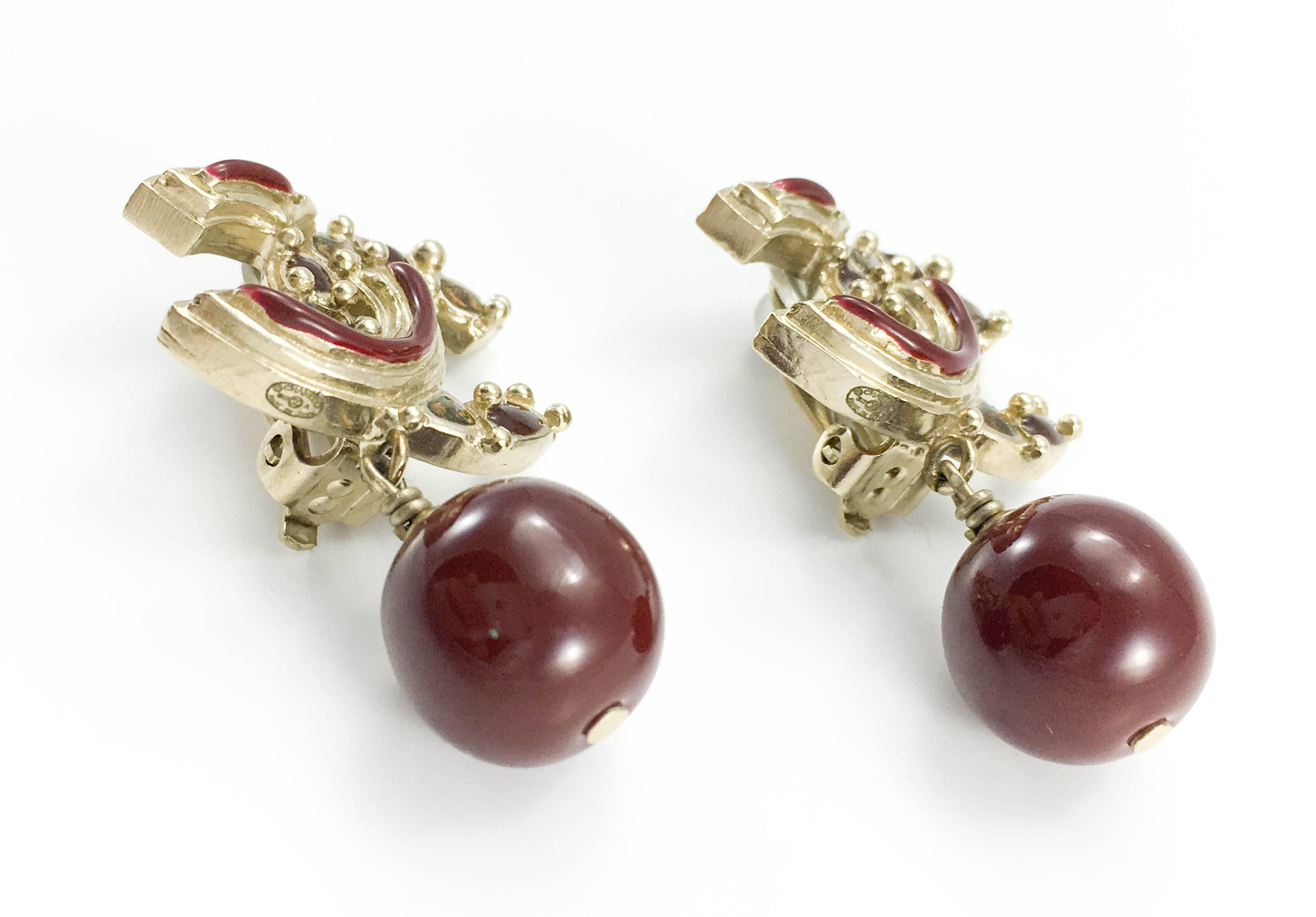 Chanel Paris-Bombay Collection Red Gripoix Dangling Earrings - Circa 2012 3