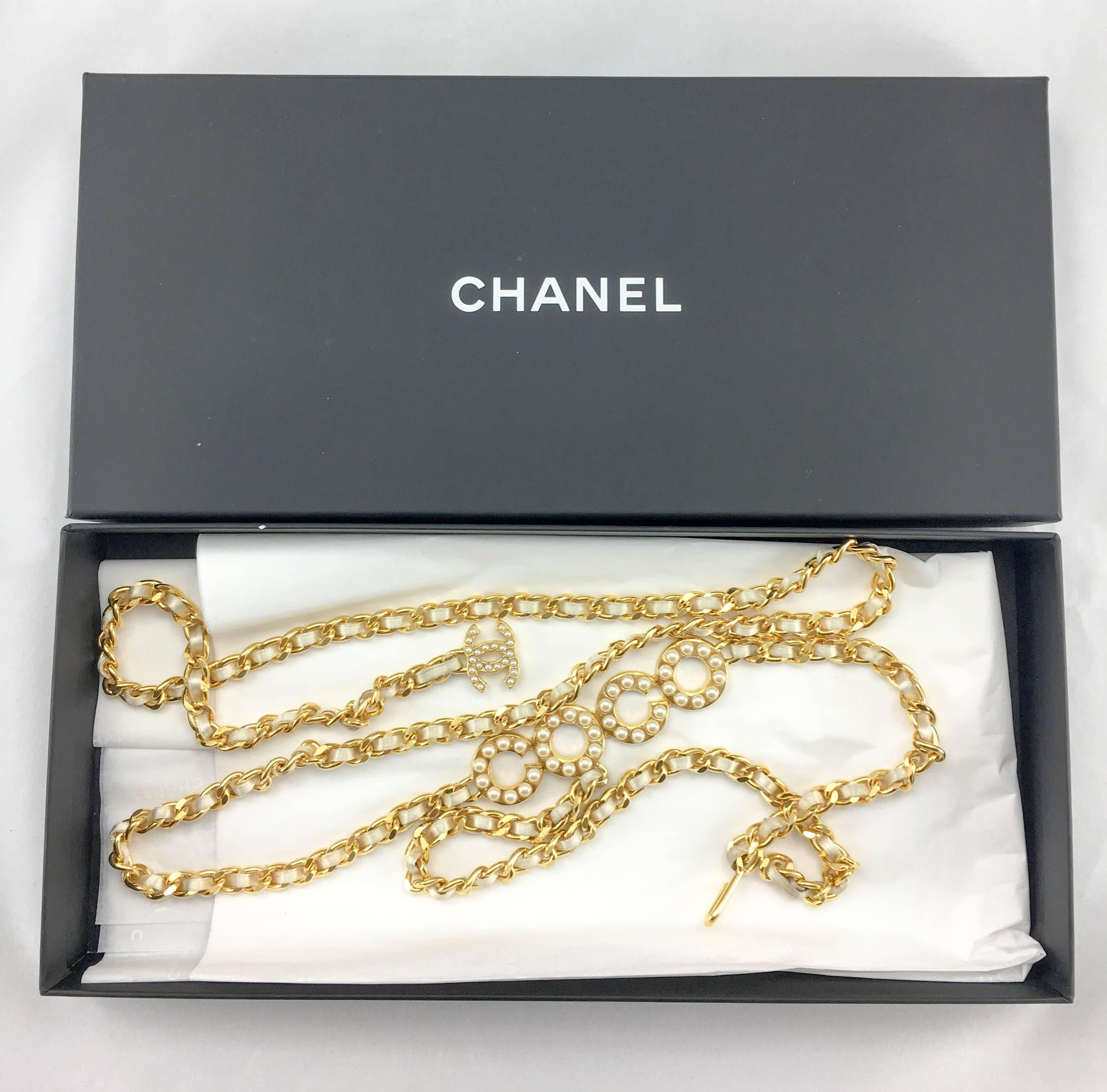 Chanel Gold-Tone Woven Chain and Faux Pearl 'Coco' Belt / Necklace - 2001 5