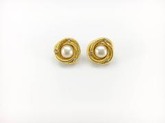 Chanel Faux Pearl Gold-Plated 'Bird Nest' Earrings - Circa 1993