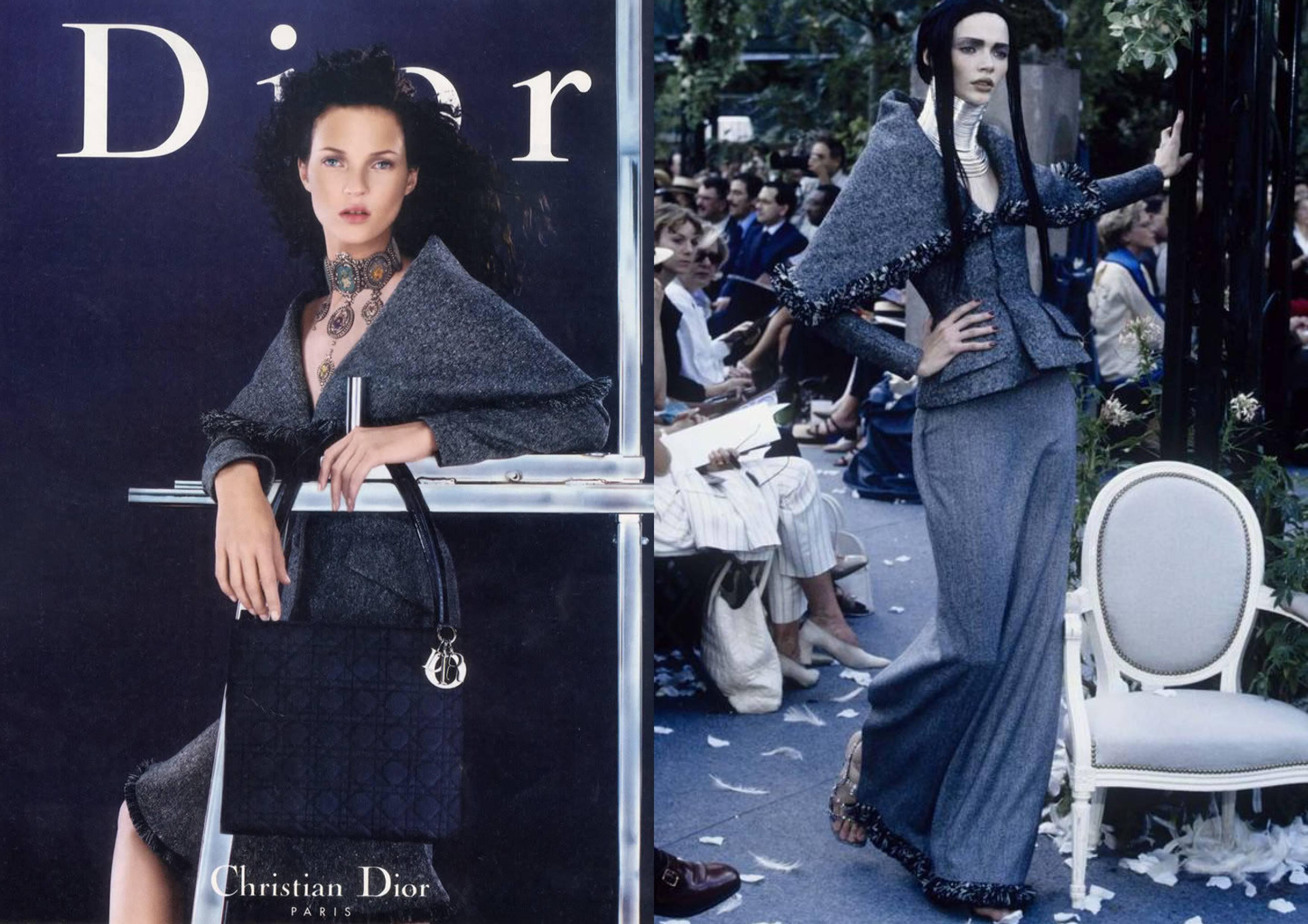Dior by Galliano 1998 Add Campaign Black Skirt Suit with Dramatic Collar 6