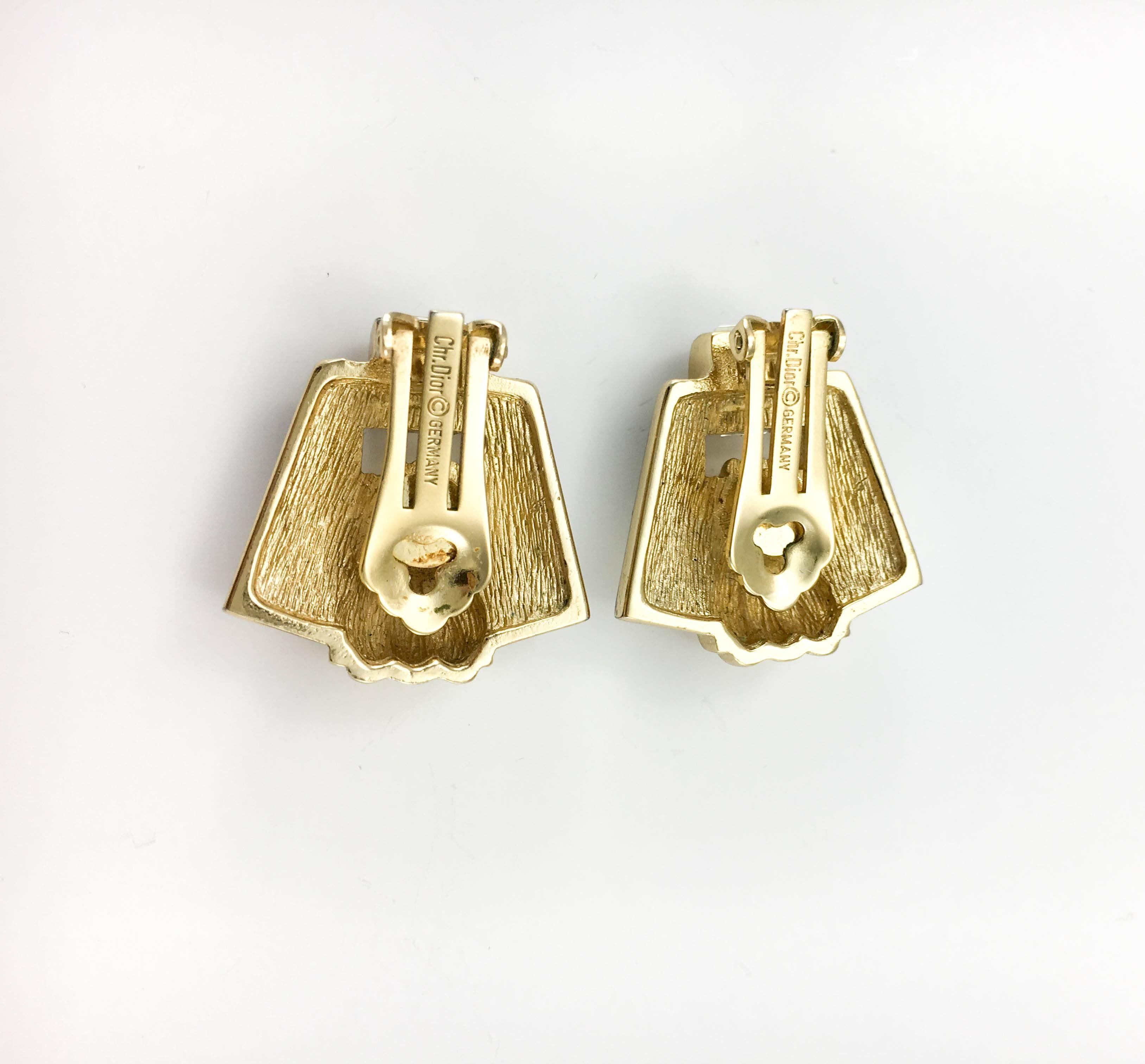 Women's or Men's Dior Art Deco Style Gold-Plated Earrings - 1980's