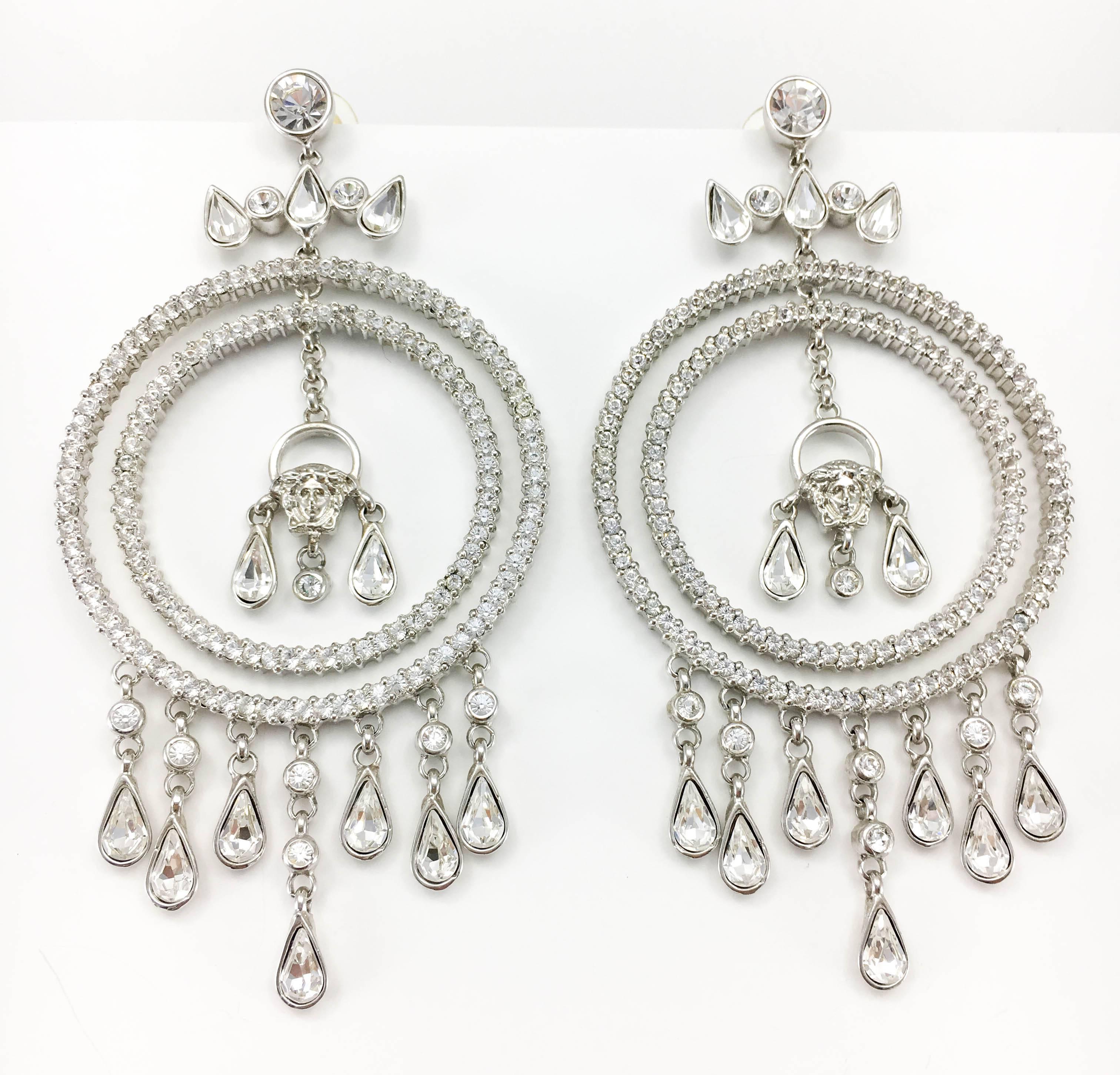 Versace Crystal Embellished Chandelier Earrings with the 'Medusa's Head' In Excellent Condition For Sale In London, Chelsea