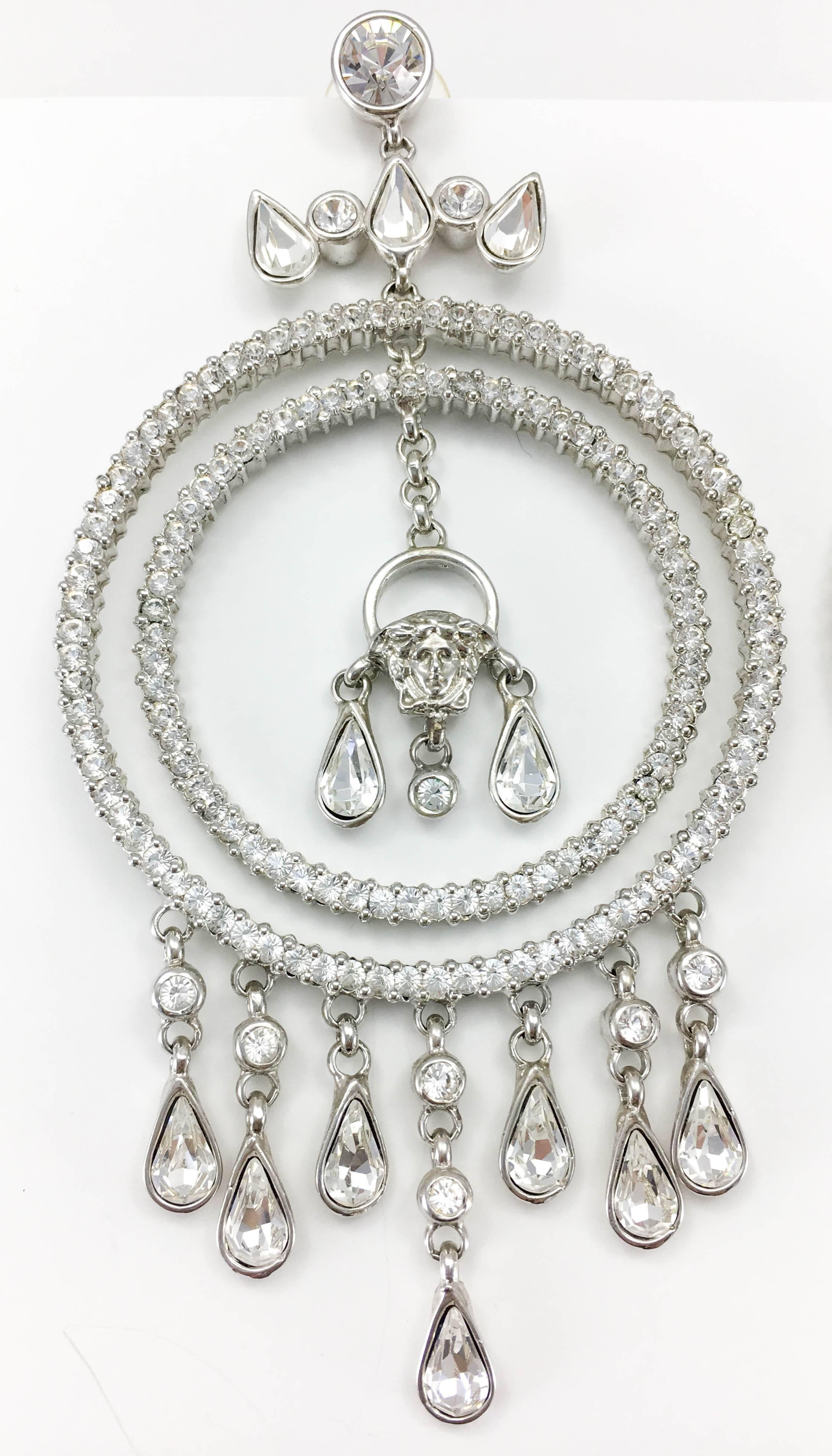 Women's Versace Crystal Embellished Chandelier Earrings with the 'Medusa's Head' For Sale