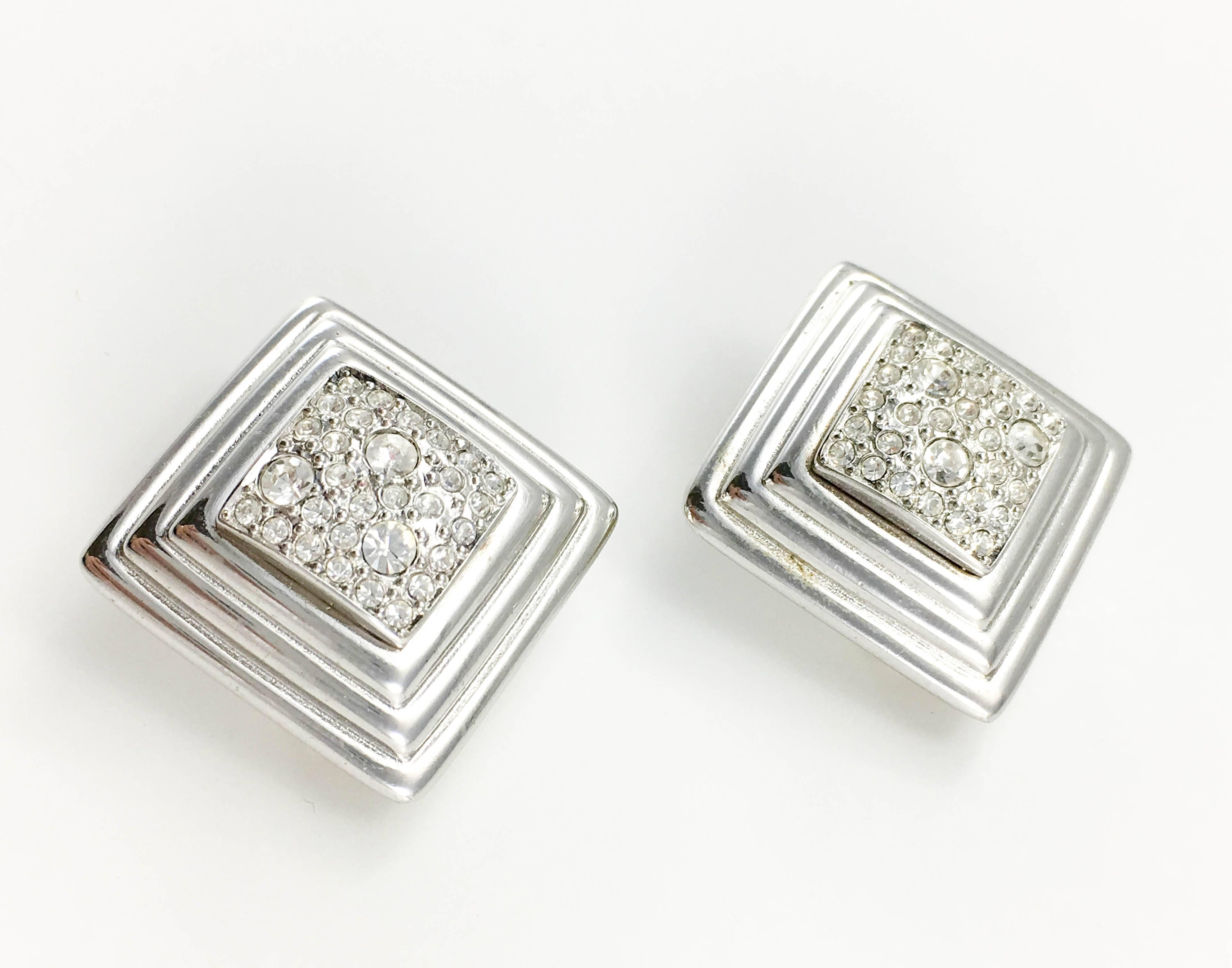Dior Art Deco Style Diamanté Embellished Stepped Lozenge Earrings - 1980's In Excellent Condition In London, Chelsea