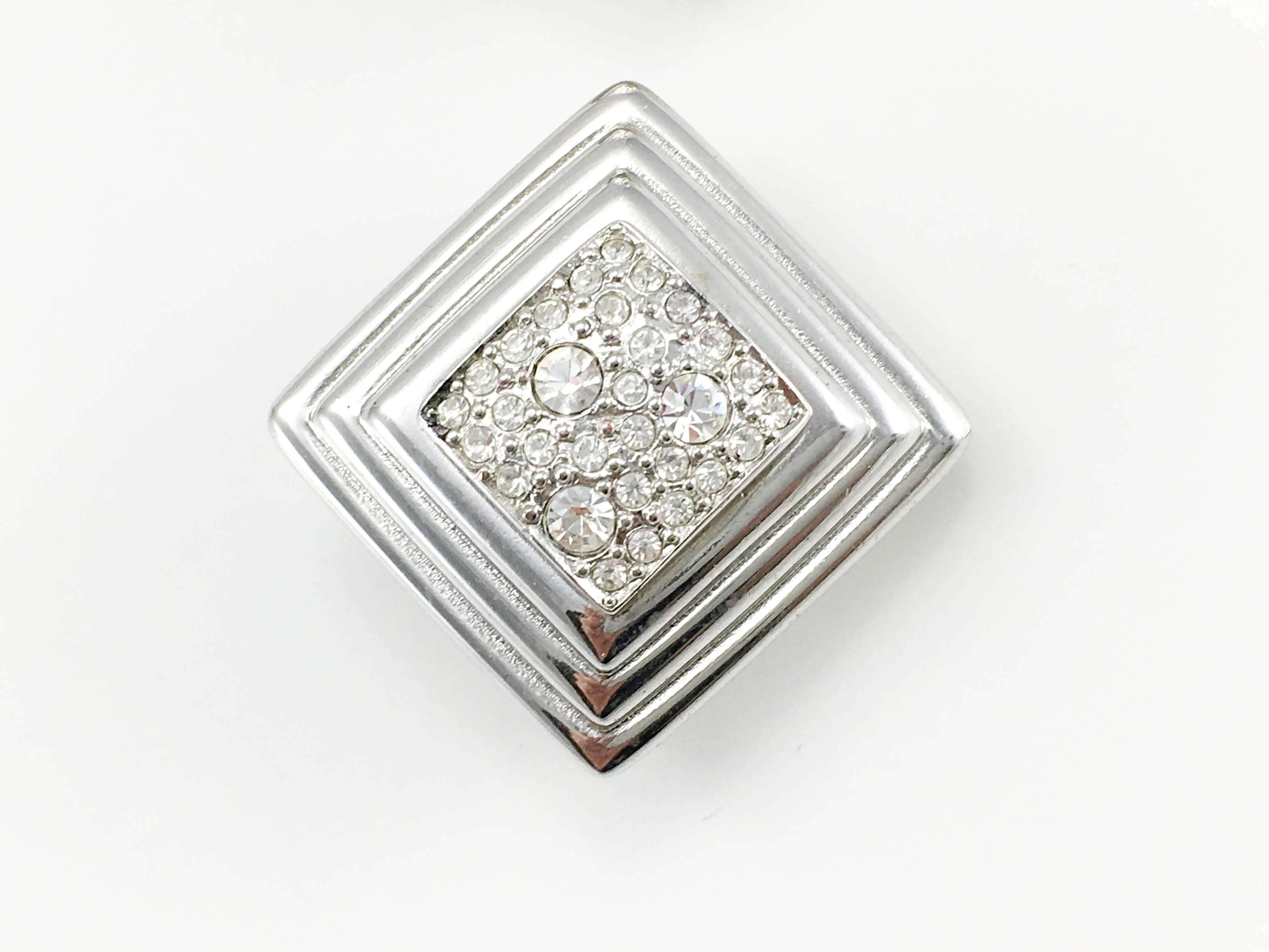 Dior Art Deco Style Diamanté Embellished Stepped Lozenge Earrings - 1980's 1