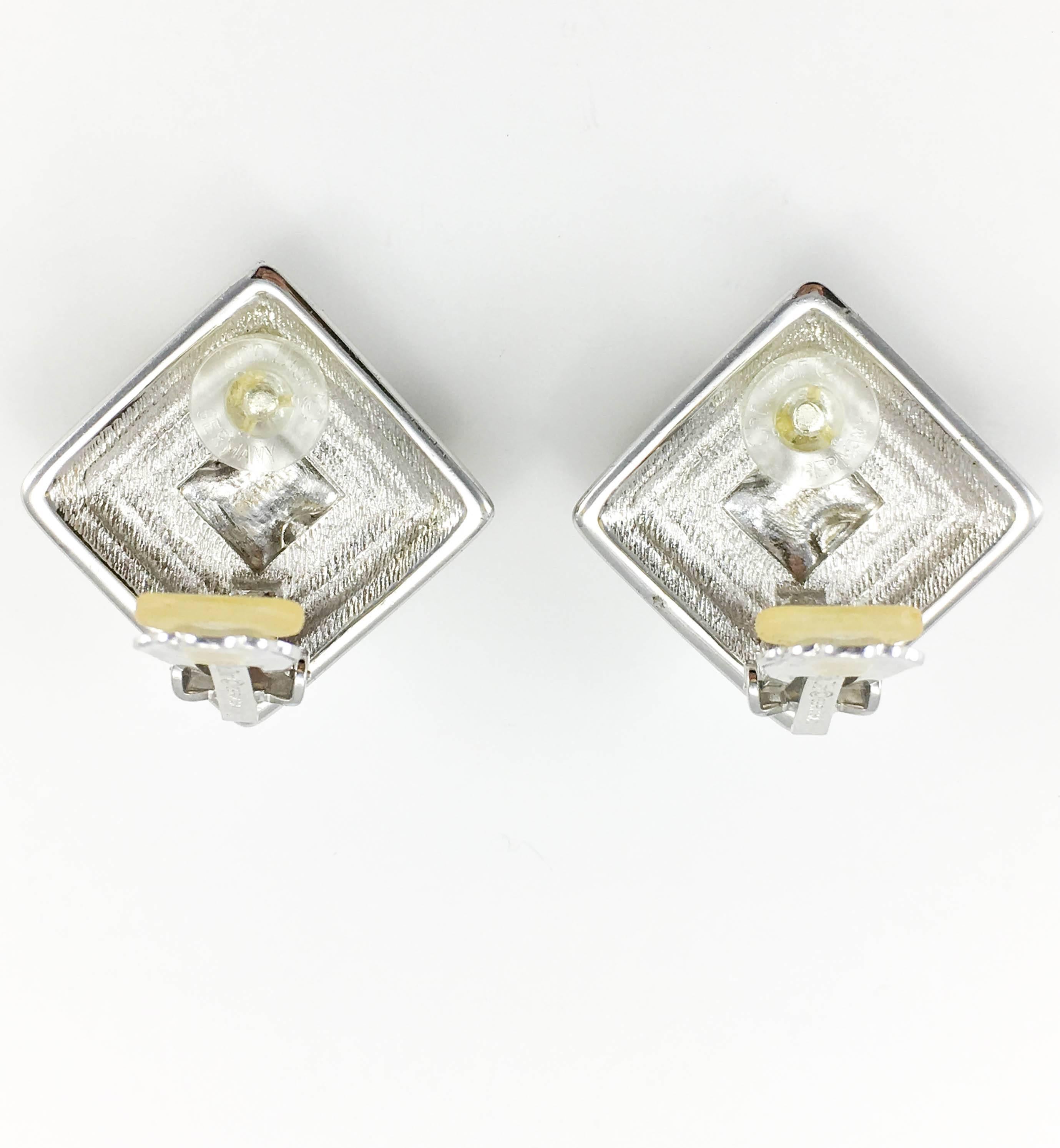 Dior Art Deco Style Diamanté Embellished Stepped Lozenge Earrings - 1980's 3