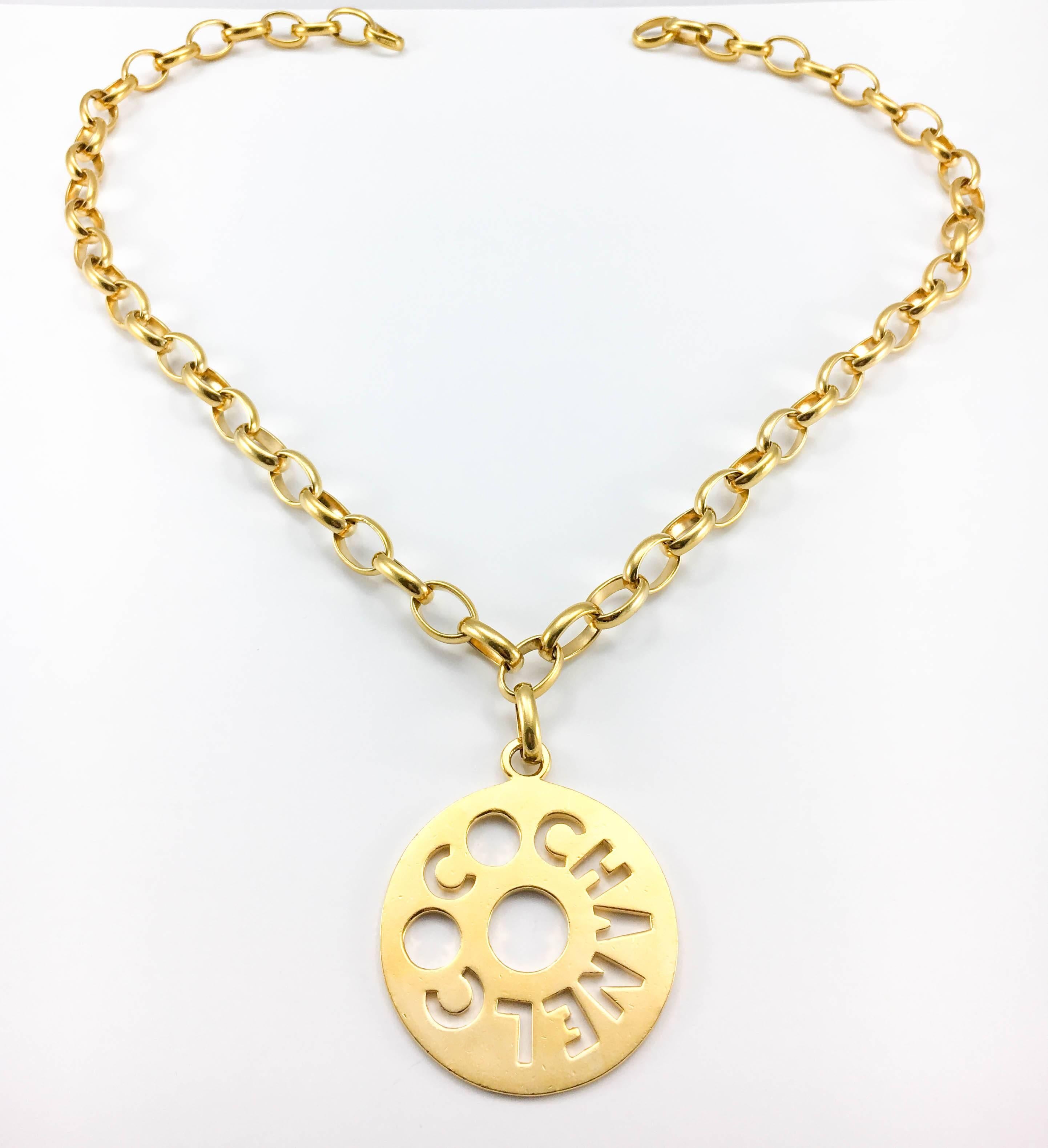 Chanel Chunky Gold-Tone 'Coco Chanel' Disk Pendant Chain Necklace - 1970's 1