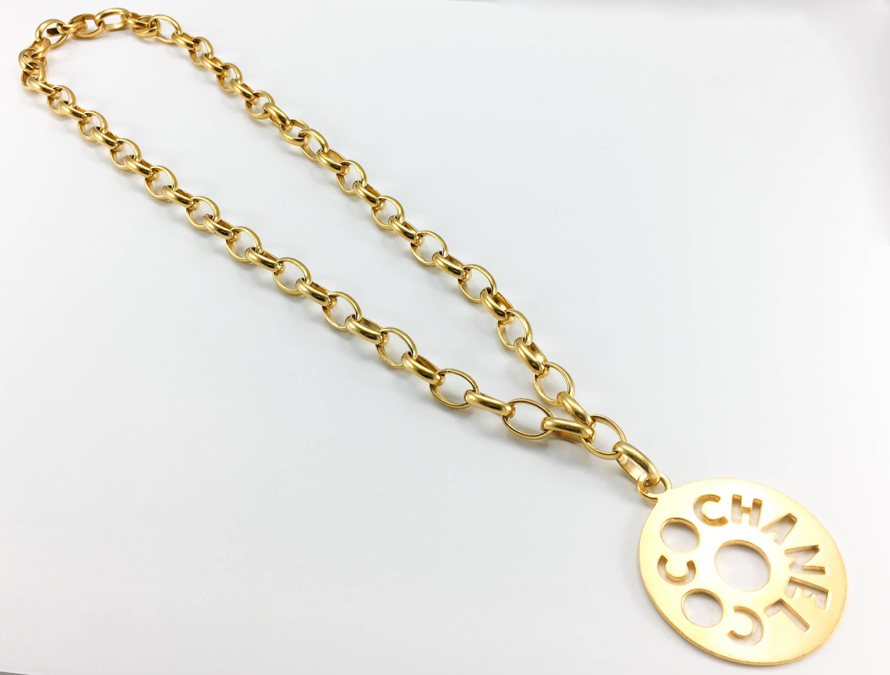 Chanel Chunky Gold-Tone 'Coco Chanel' Disk Pendant Chain Necklace - 1970's 2