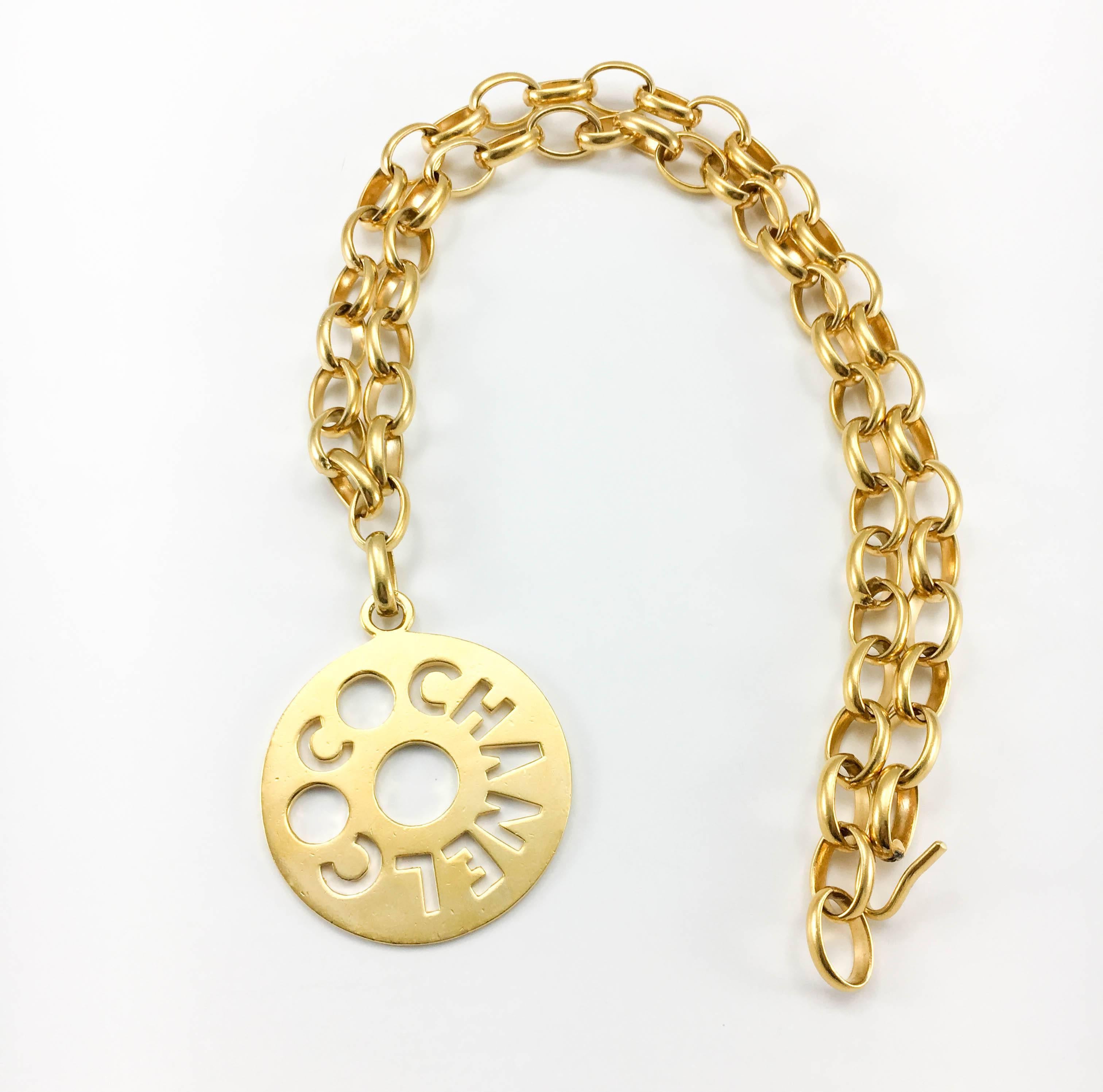 Chanel Chunky Gold-Tone 'Coco Chanel' Disk Pendant Chain Necklace - 1970's 3