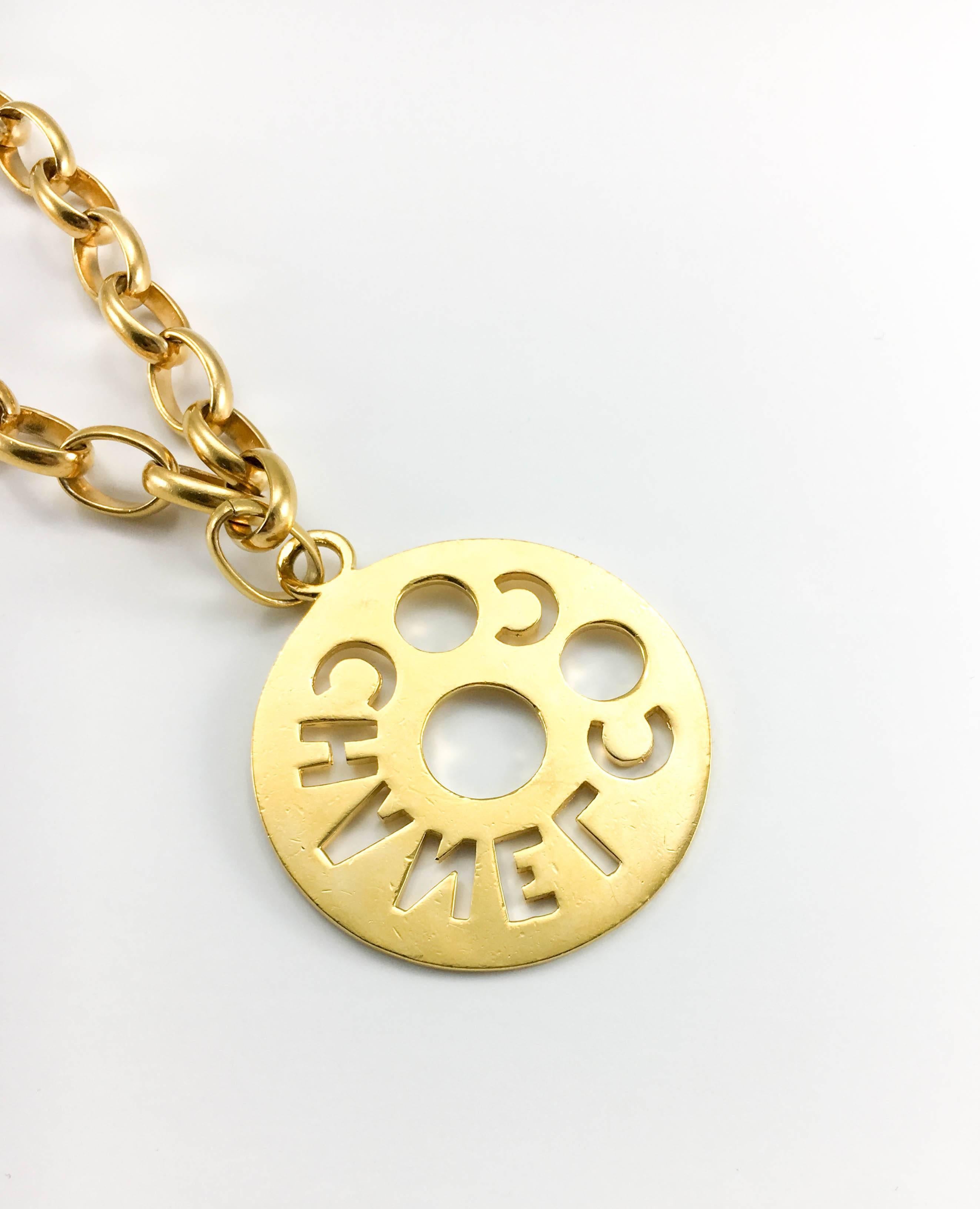 Chanel Chunky Gold-Tone 'Coco Chanel' Disk Pendant Chain Necklace - 1970's 4
