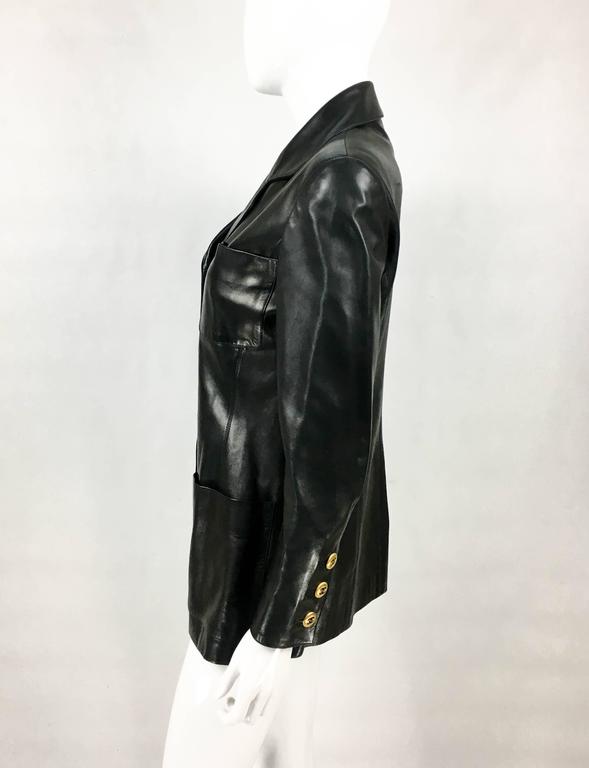1992 Chanel Runway Look Black Leather Jacket With Quilted Shoulder at ...