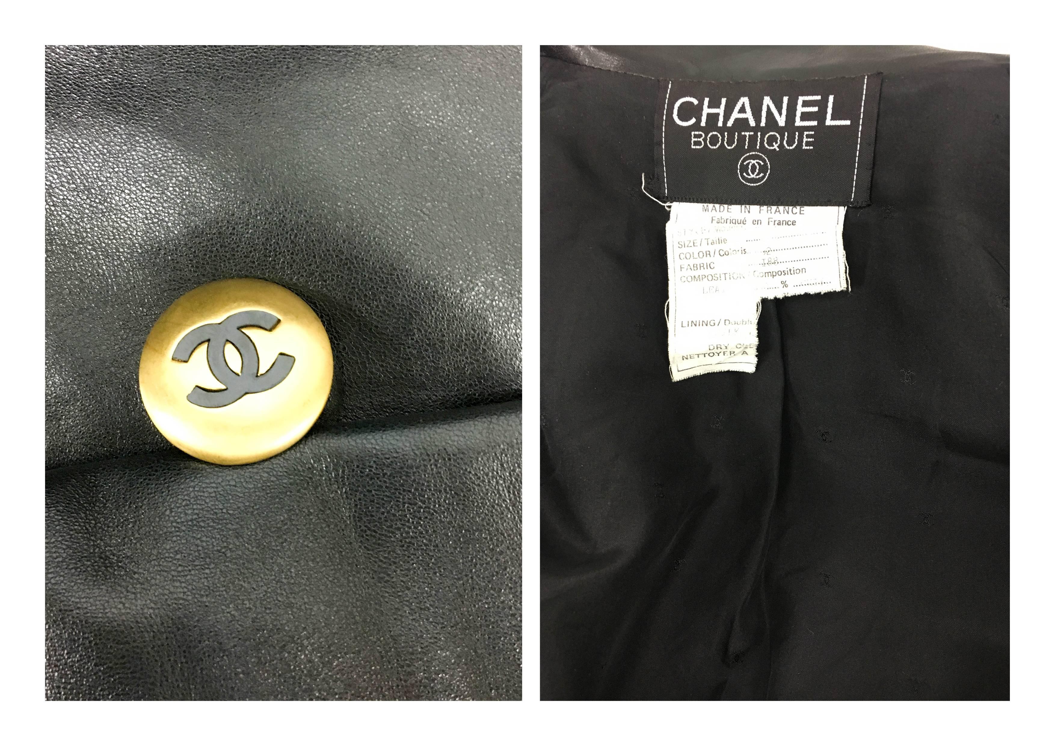 1992 Chanel Runway Look Black Leather Jacket With Quilted Shoulder 3