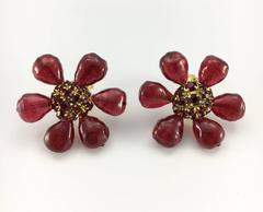 1970s Chanel Red Gripoix Large Flower Earrings